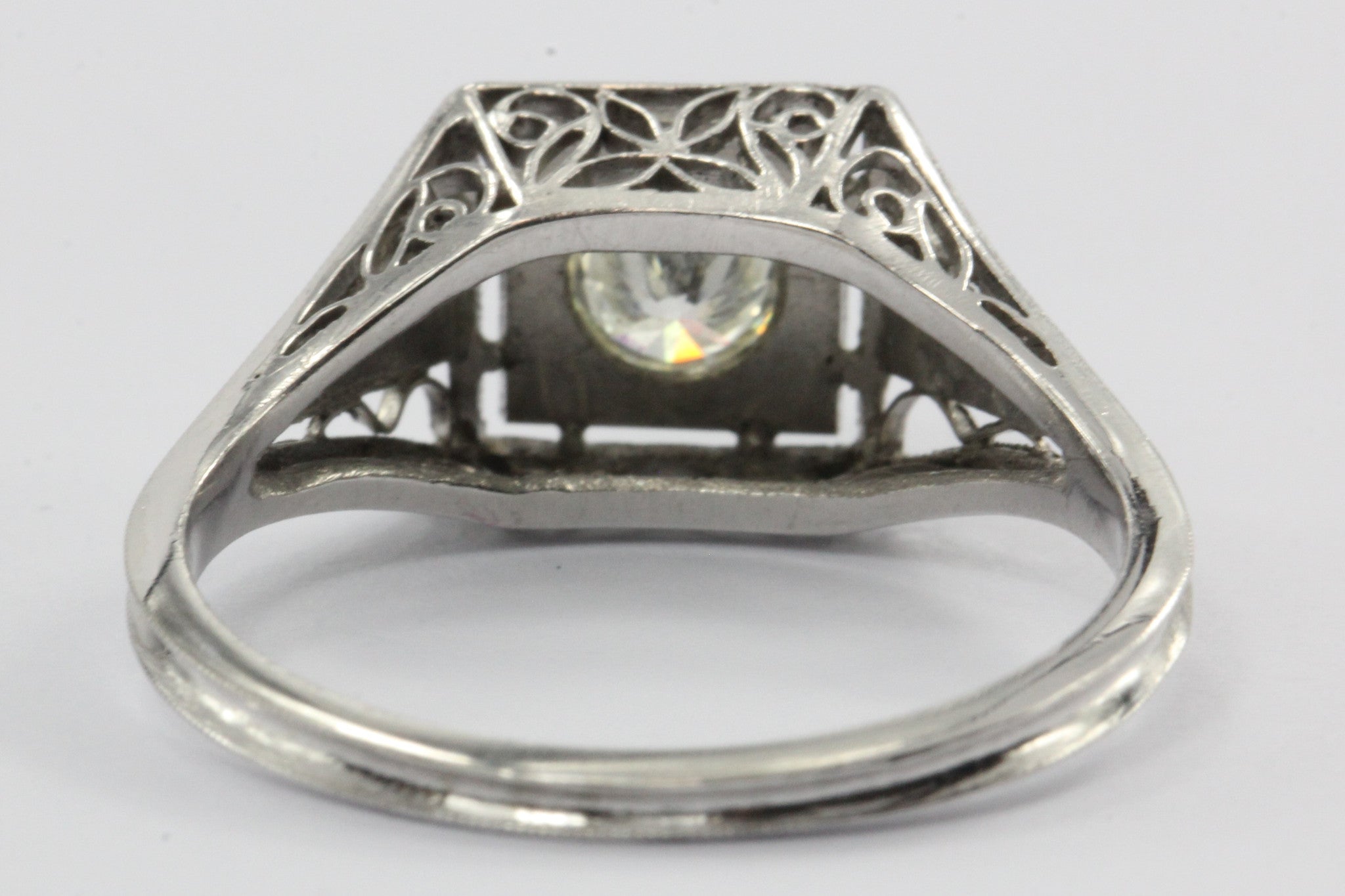 Antique Art Deco Platinum .40 Carat Transition Cut Diamond Engagement Ring - Queen May