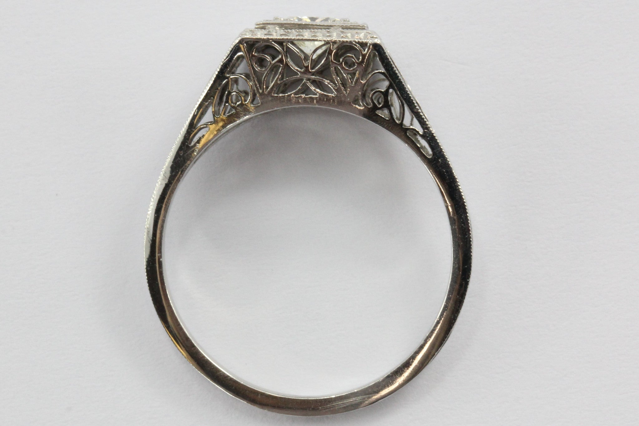 Antique Art Deco Platinum .40 Carat Transition Cut Diamond Engagement Ring - Queen May