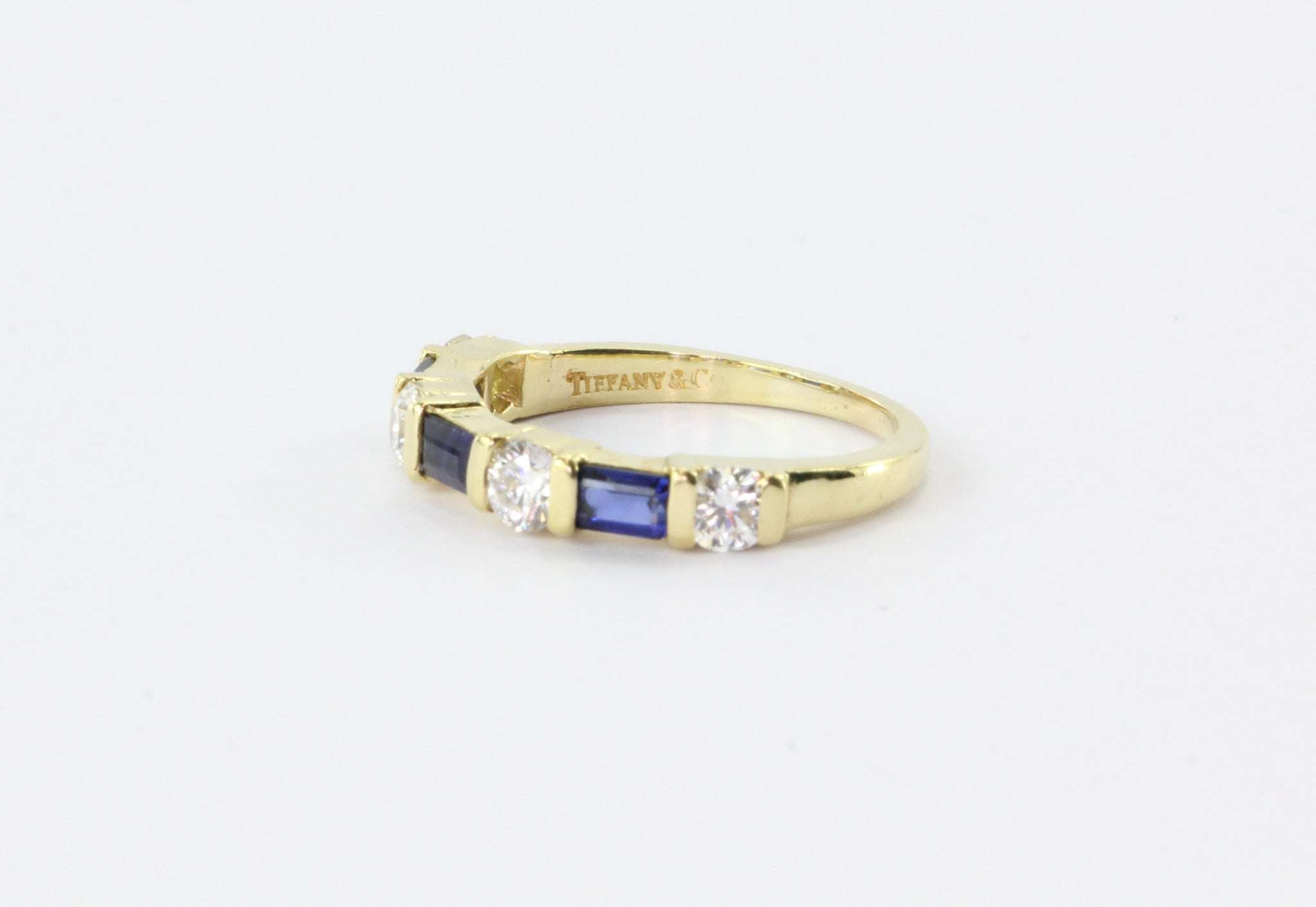Tiffany & Co 18K Yellow Gold Diamond Sapphire Ring Band - Queen May