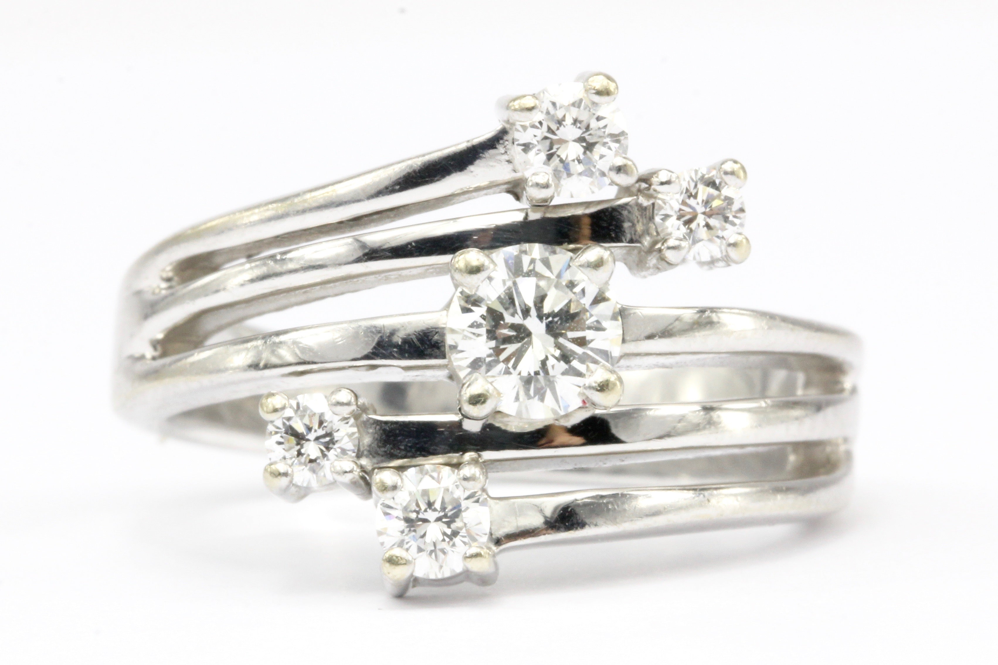 Retro 14K White Gold Diamond Cascade Ring - Queen May