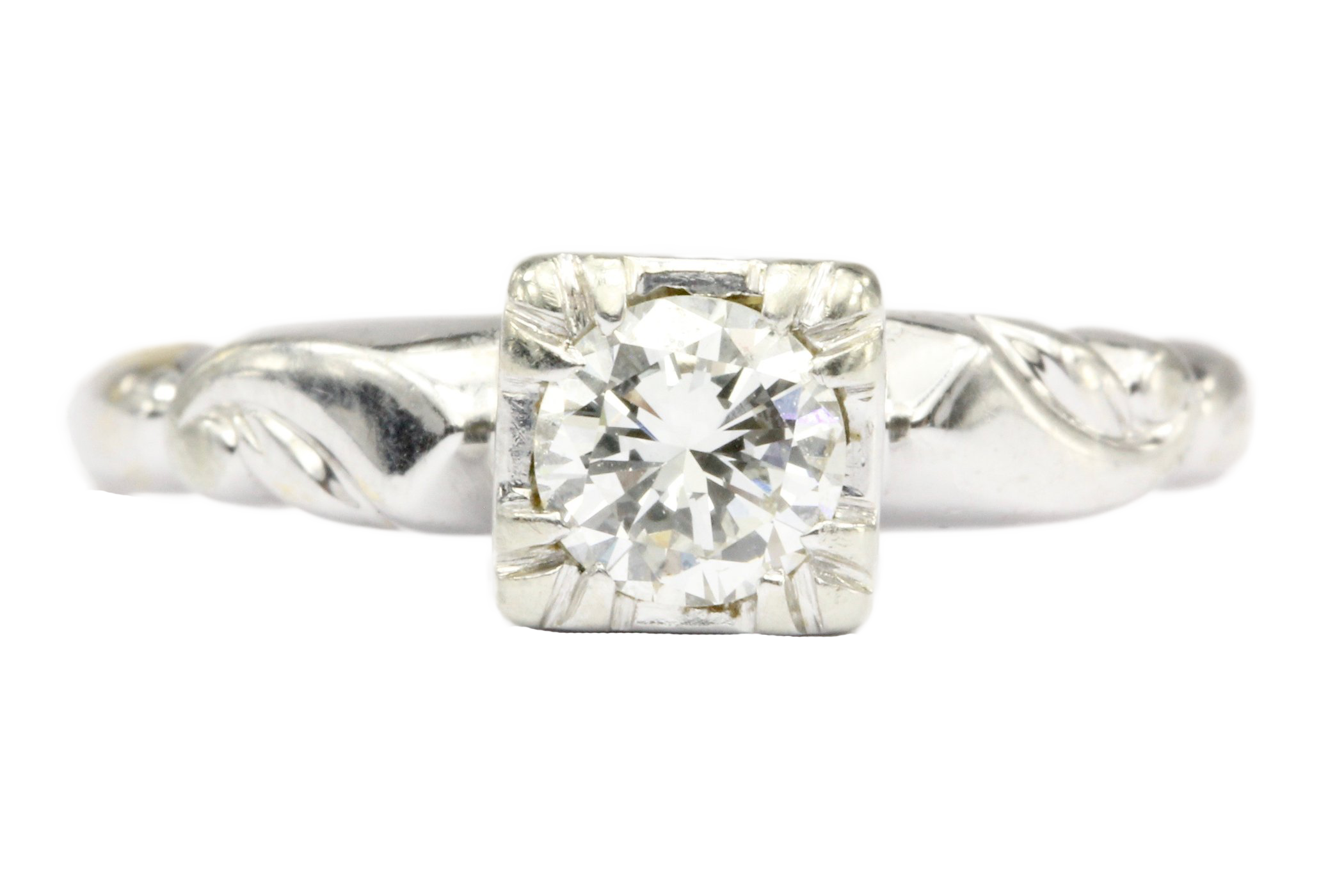 Retro 14K White Gold .40 CT Diamond Engagement Ring Size 5 - Queen May