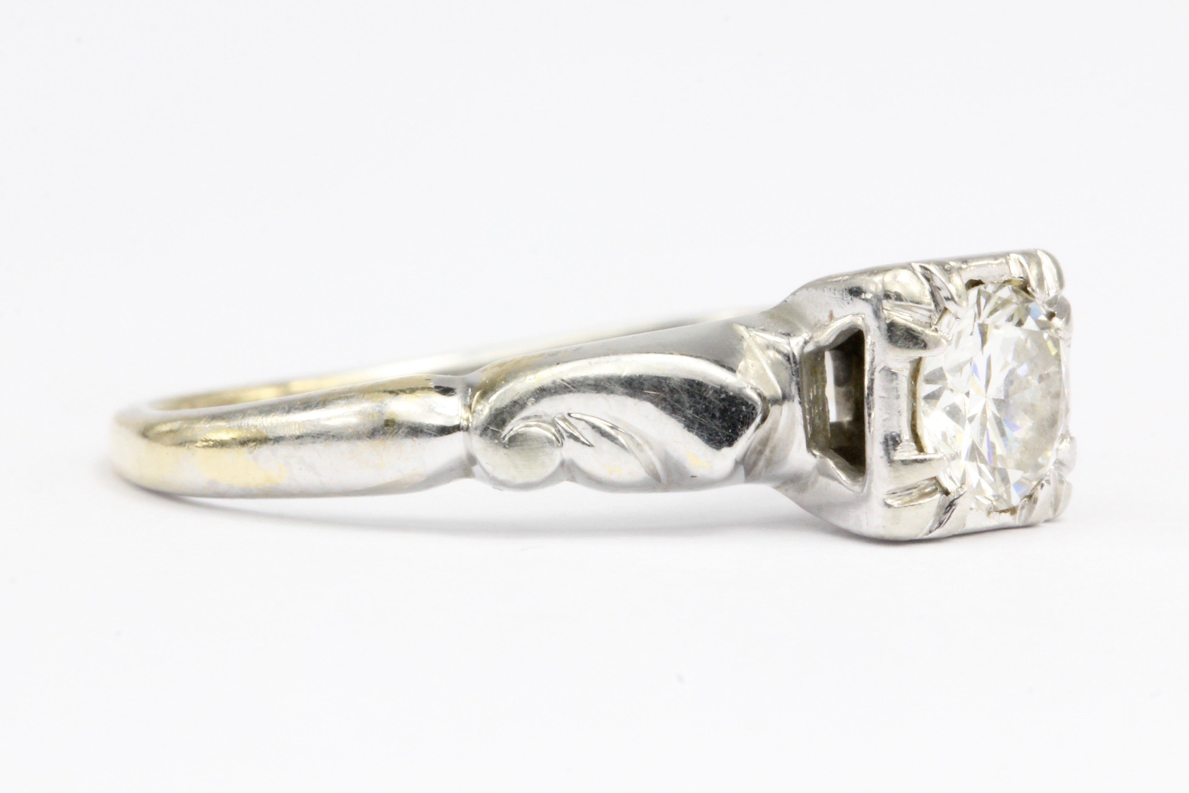 Retro 14K White Gold .40 CT Diamond Engagement Ring Size 5 - Queen May