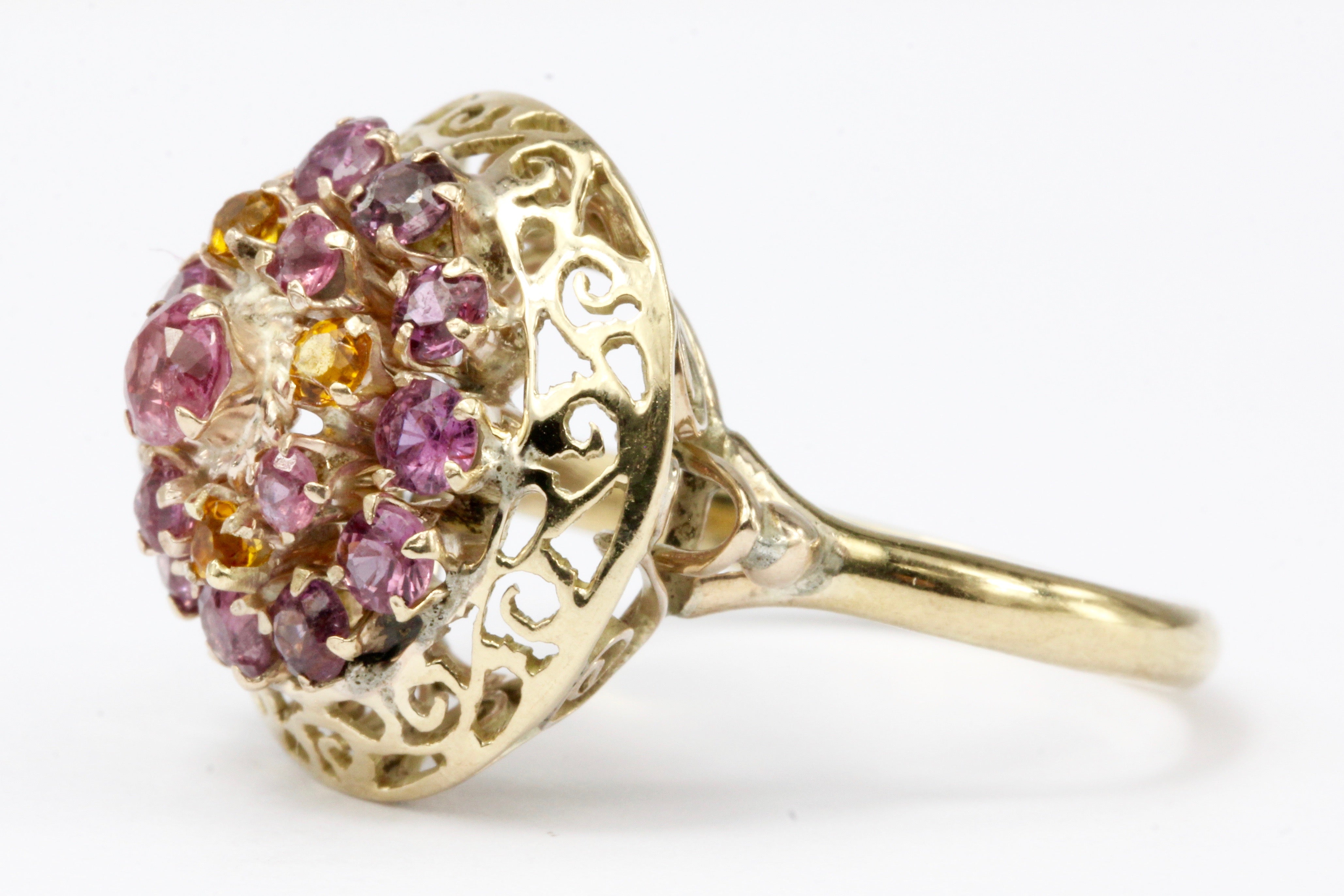 Retro 14K Yellow Gold Natural Ruby and Citrine Cocktail Ring - Queen May
