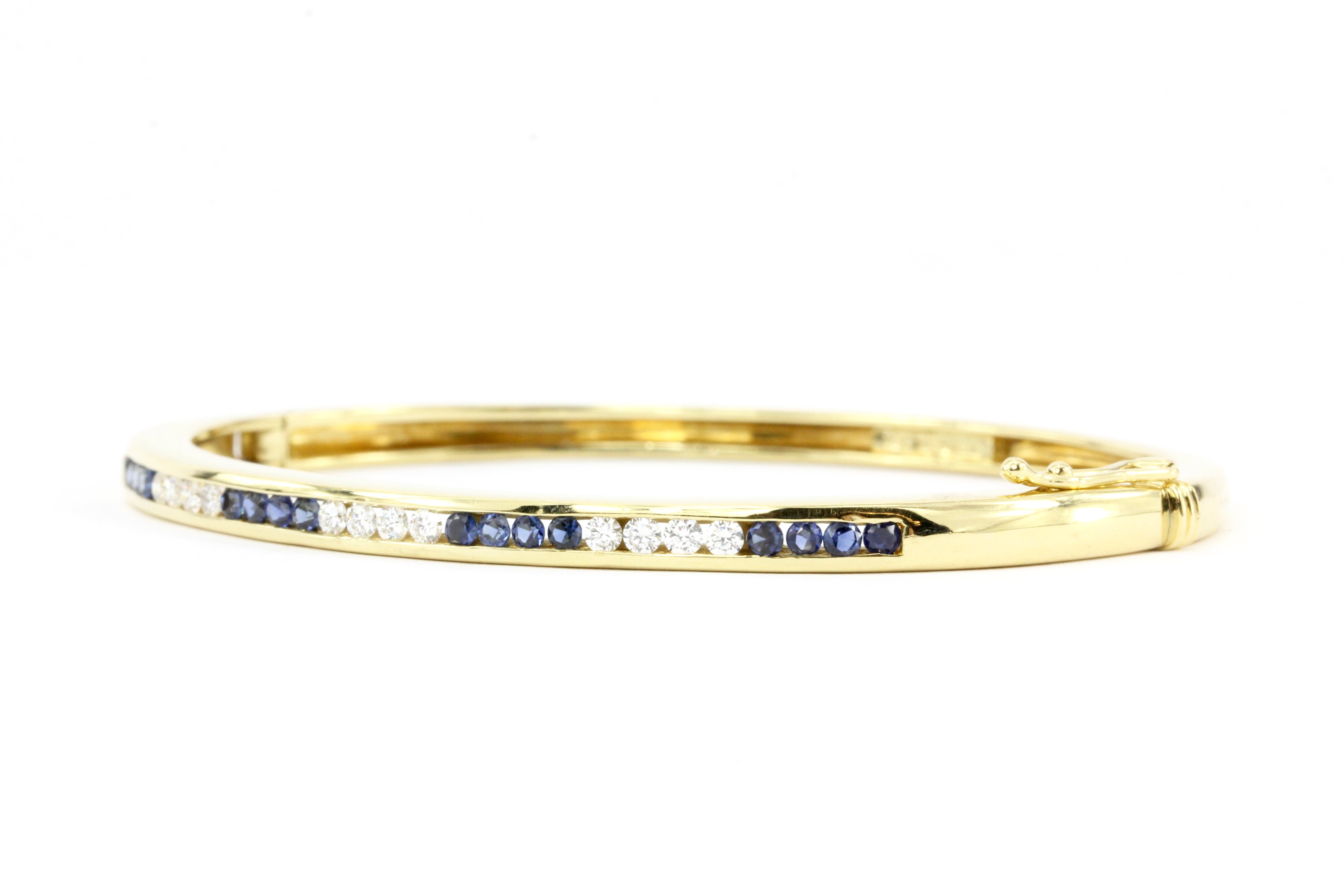 Tiffany & Co. 18K Yellow Gold .5 CTW Sapphire .4CTW Diamond Bangle Bracelet - Queen May