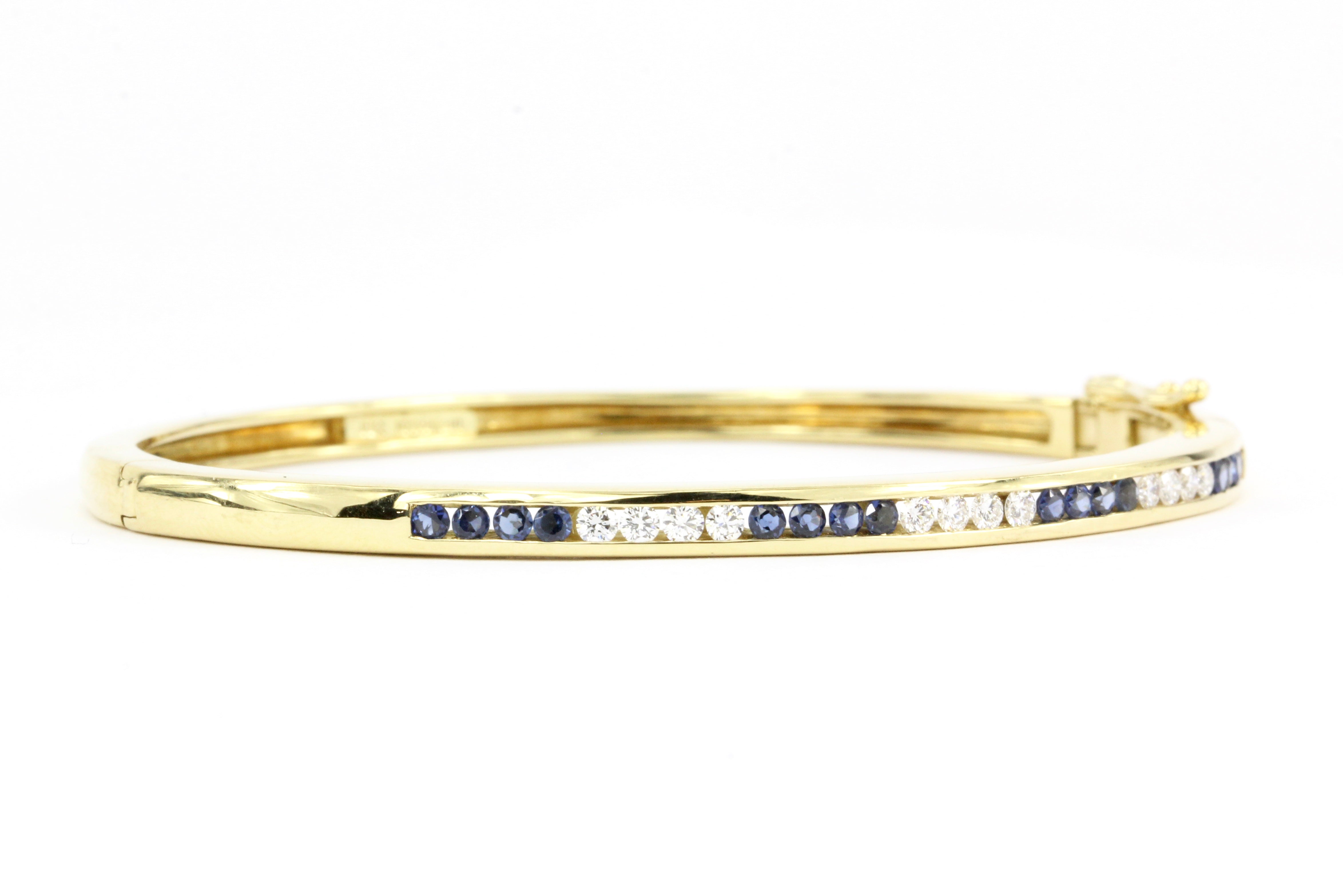 Tiffany & Co. 18K Yellow Gold .5 CTW Sapphire .4CTW Diamond Bangle Bracelet - Queen May