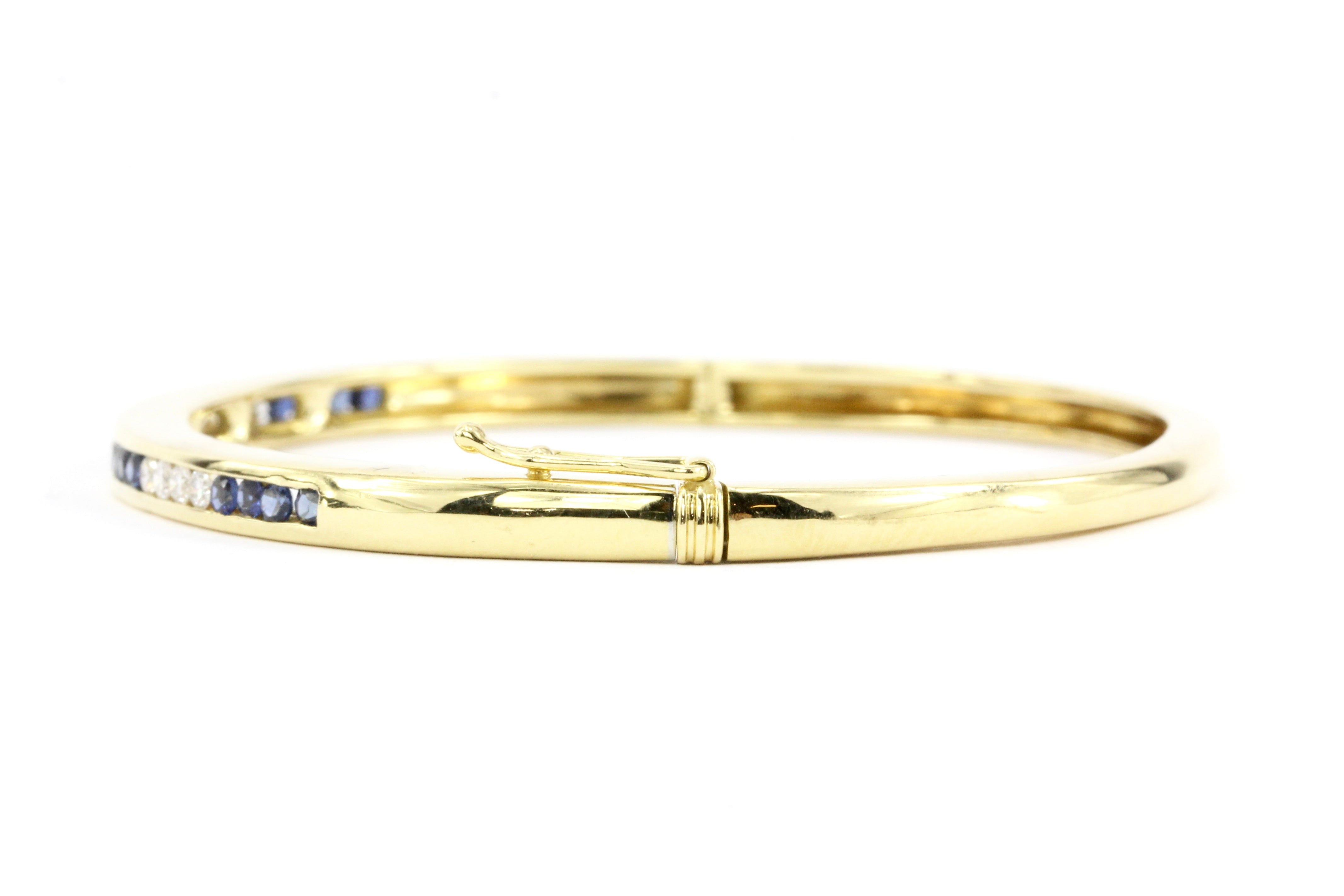 Tiffany & Co. 18K Yellow Gold .5 CTW Sapphire .4CTW Diamond Bangle Bracelet - Queen May