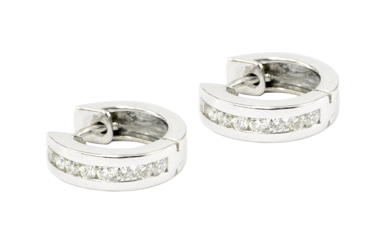 18K White Gold .35 CTW Diamond Huggie Hoop Earrings - Queen May