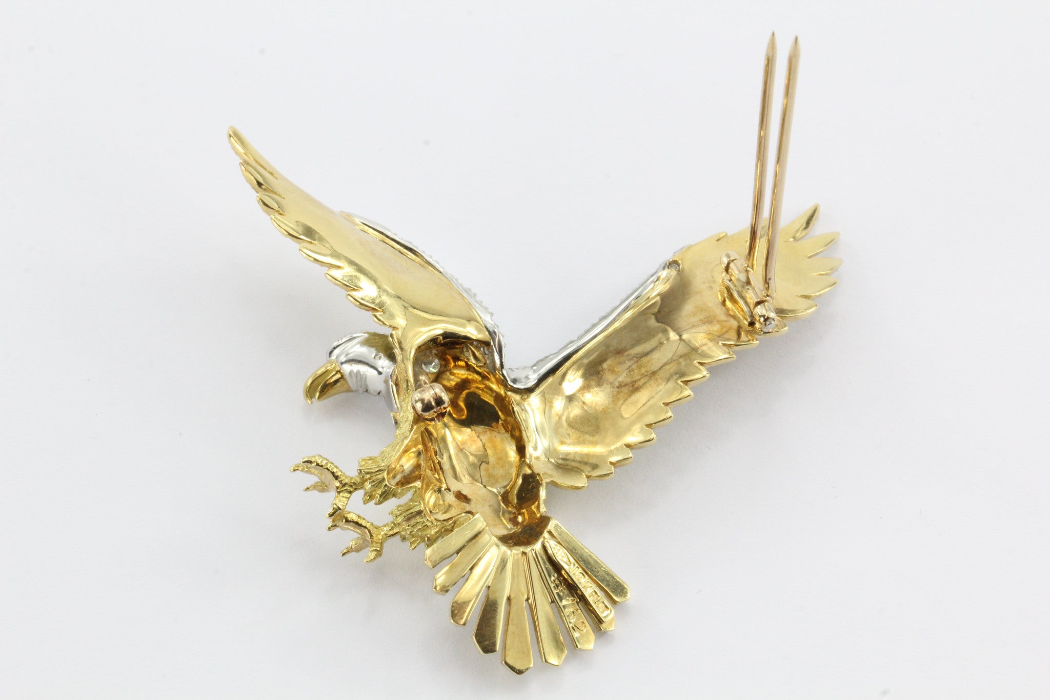 Herbert Rosenthal American Bald Eagle 18K Gold Platinum Diamond Brooch Pin - Queen May