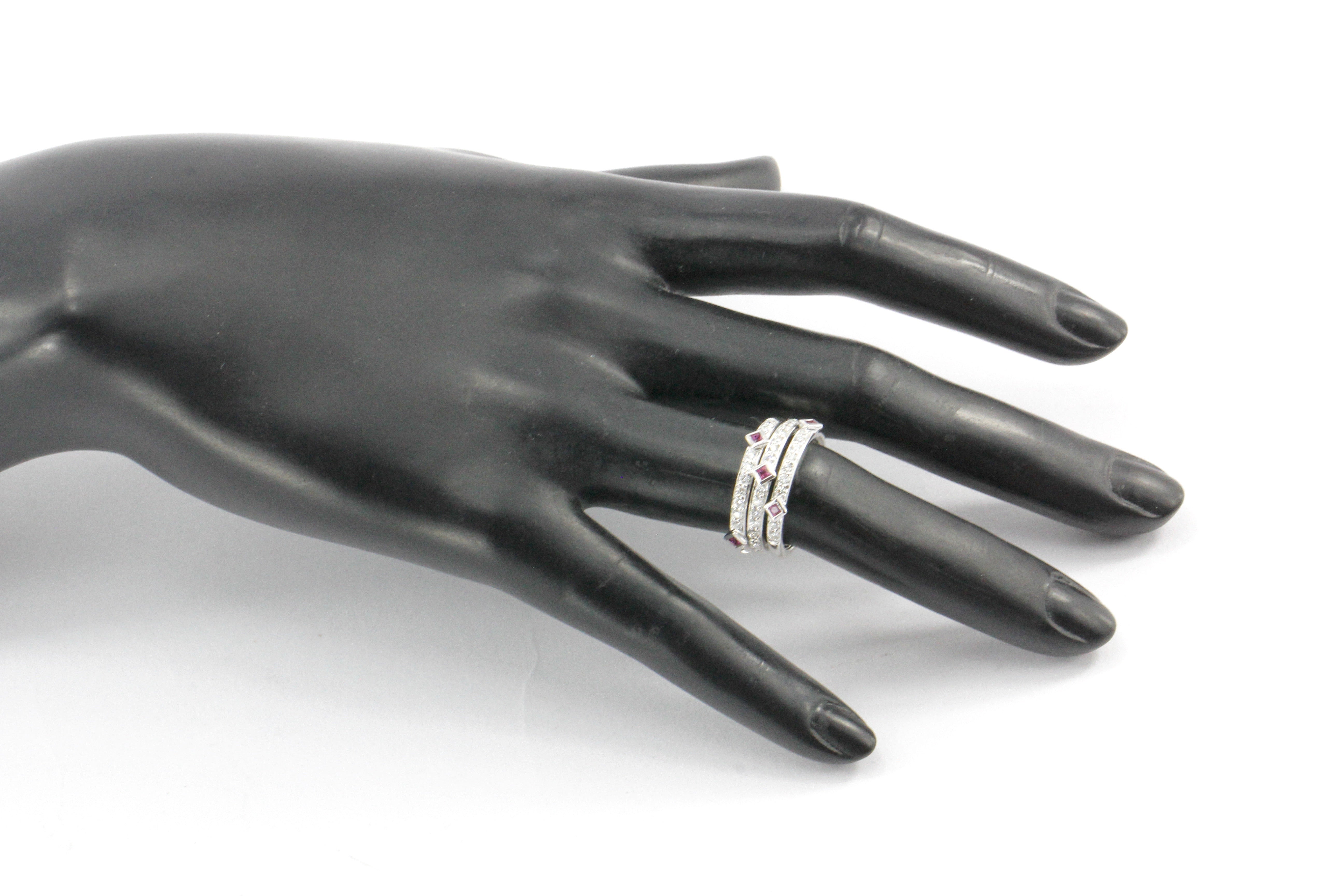 Set of 3 Stackable 14K White Gold Honora  .75 CTW Ruby & Diamond Bands - Queen May