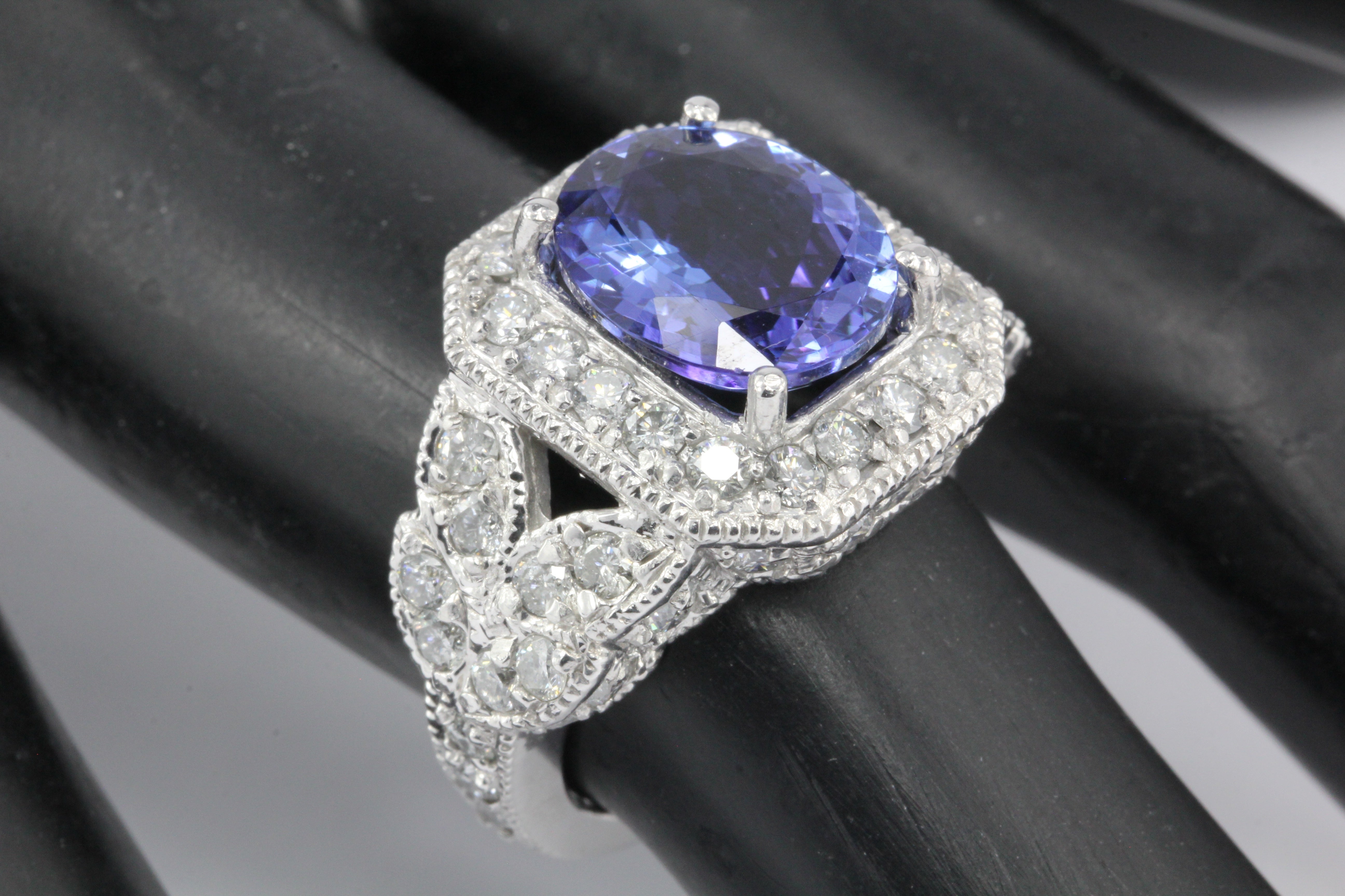 14K White Gold 5 Carat Tanzanite and 2.5 CTW Diamond Ring - Queen May