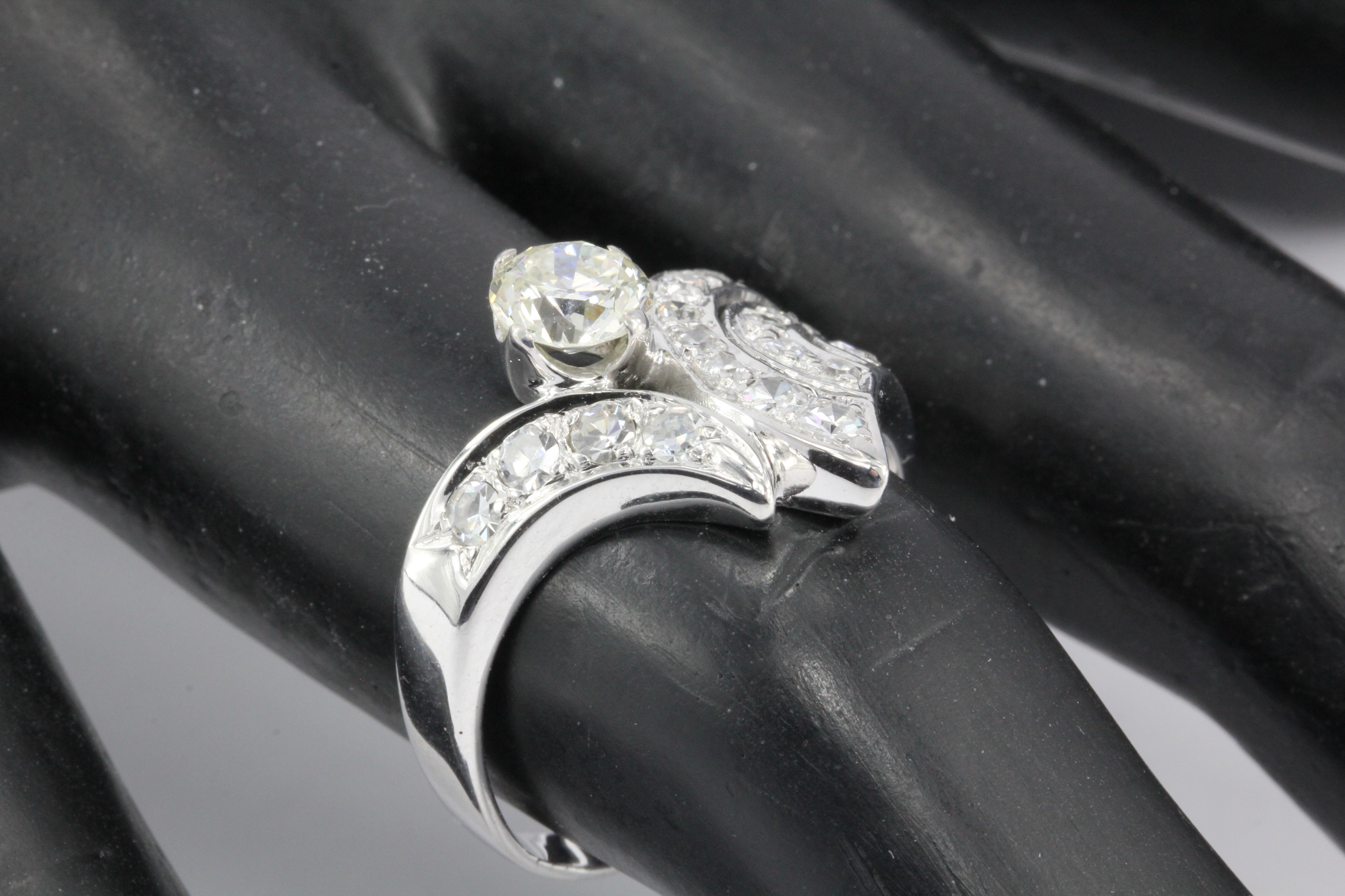Art Deco 14K White Gold 1.05 CTW Diamond Ring Size 8 - Queen May