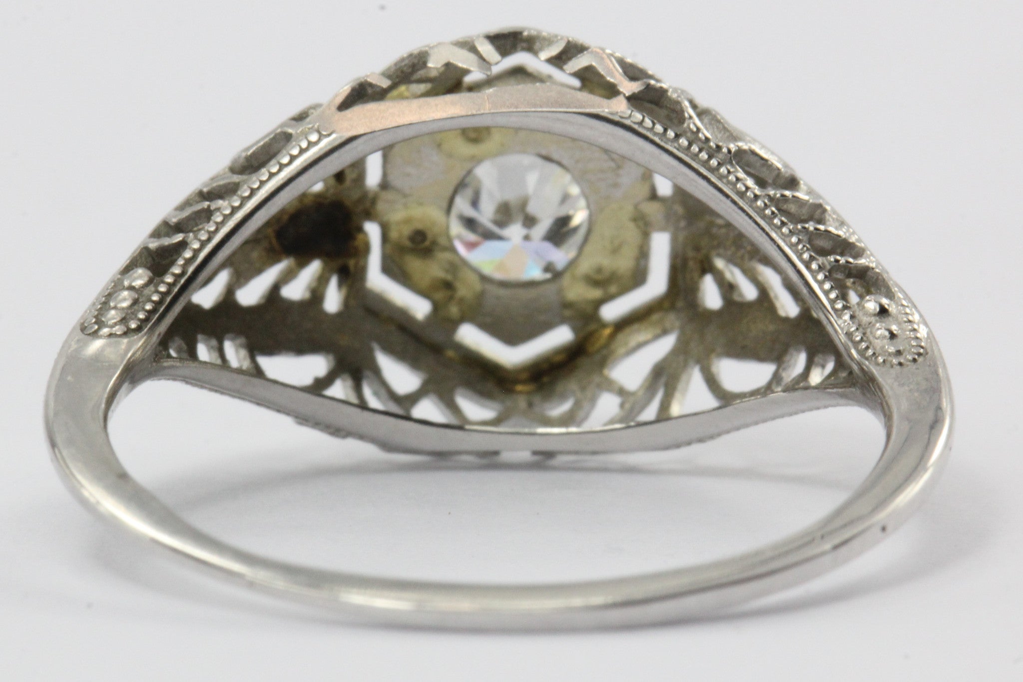 Antique Art Deco 18K White Gold Old European Cut Diamond Engagement Ring - Queen May