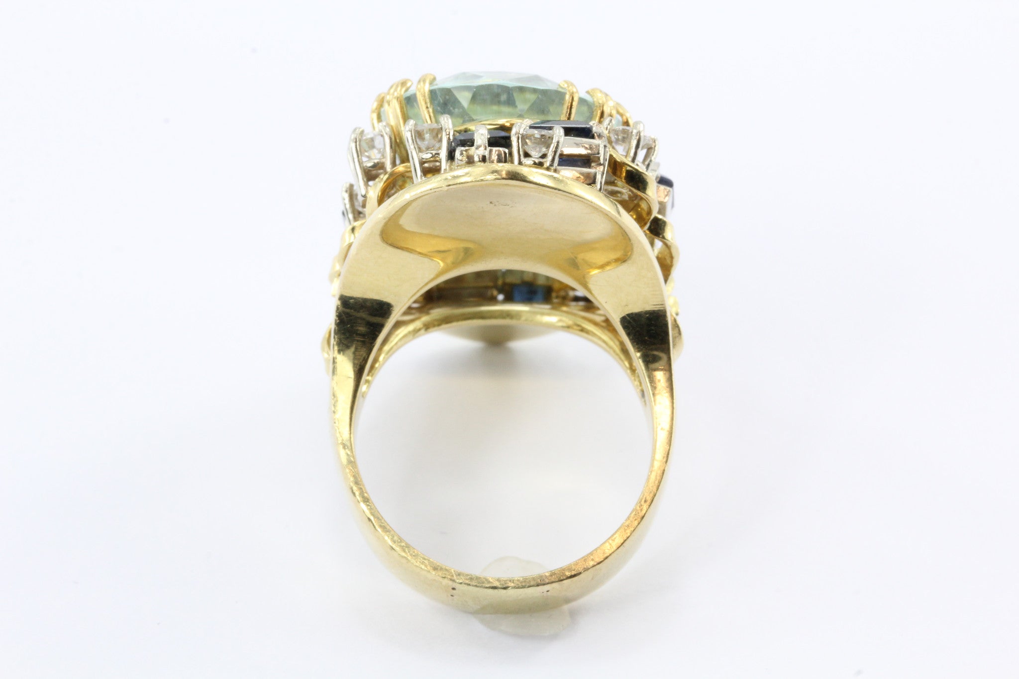 Retro American Modern 18K Gold Aquamarine Sapphire Diamond Chunky Cocktail Ring - Queen May
