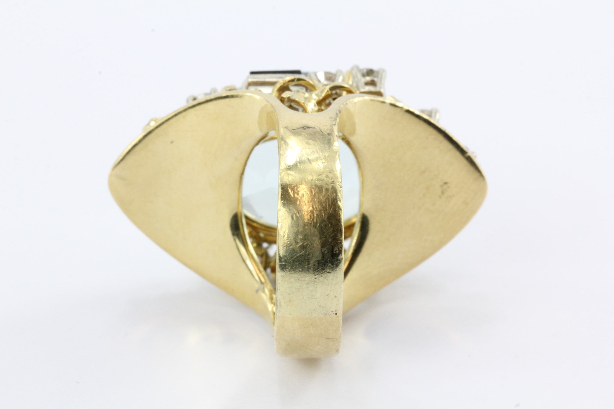 Retro American Modern 18K Gold Aquamarine Sapphire Diamond Chunky Cocktail Ring - Queen May