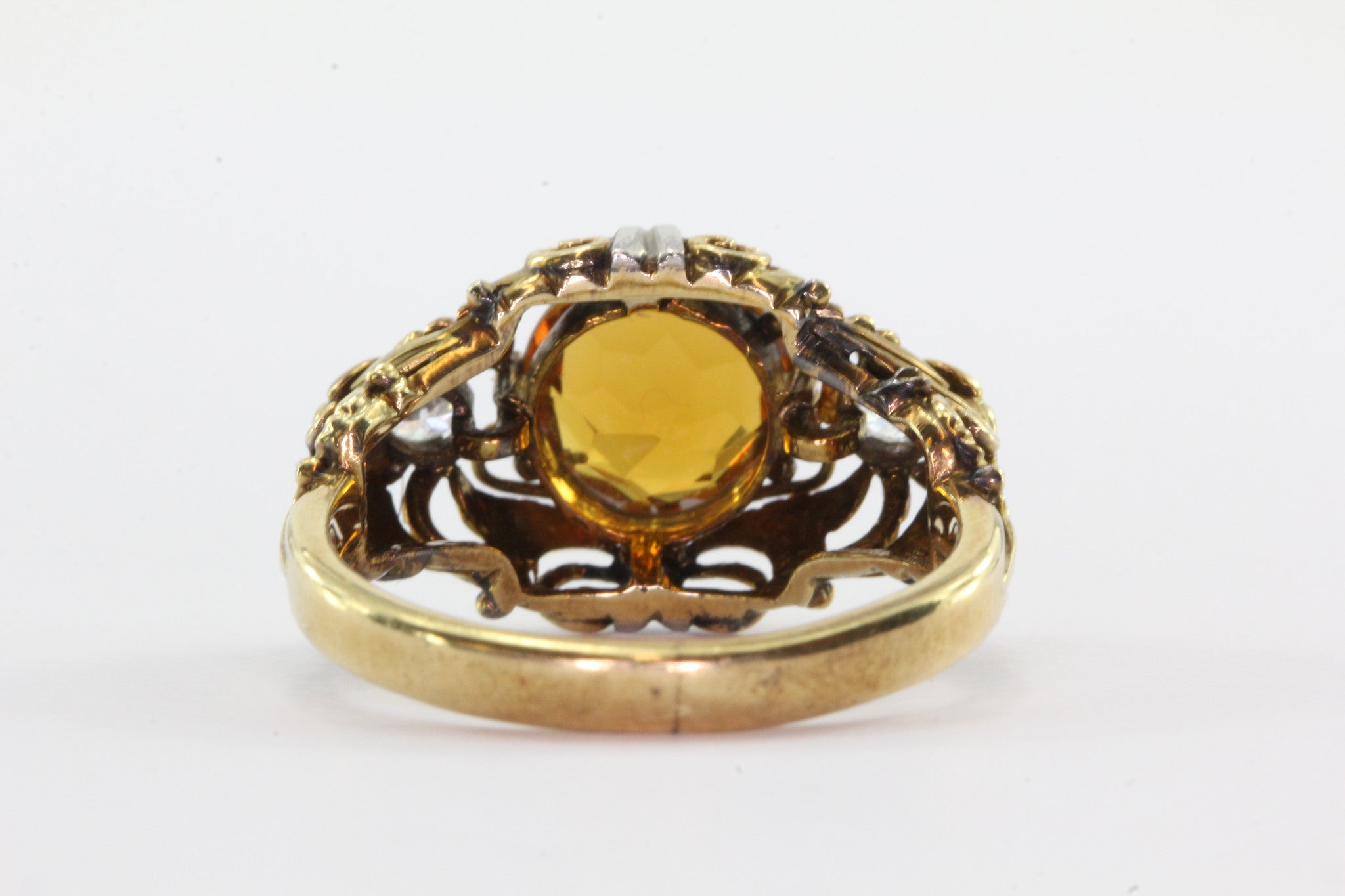 Art Nouveau Revival 14K Gold Citrine Diamond Ring - Queen May