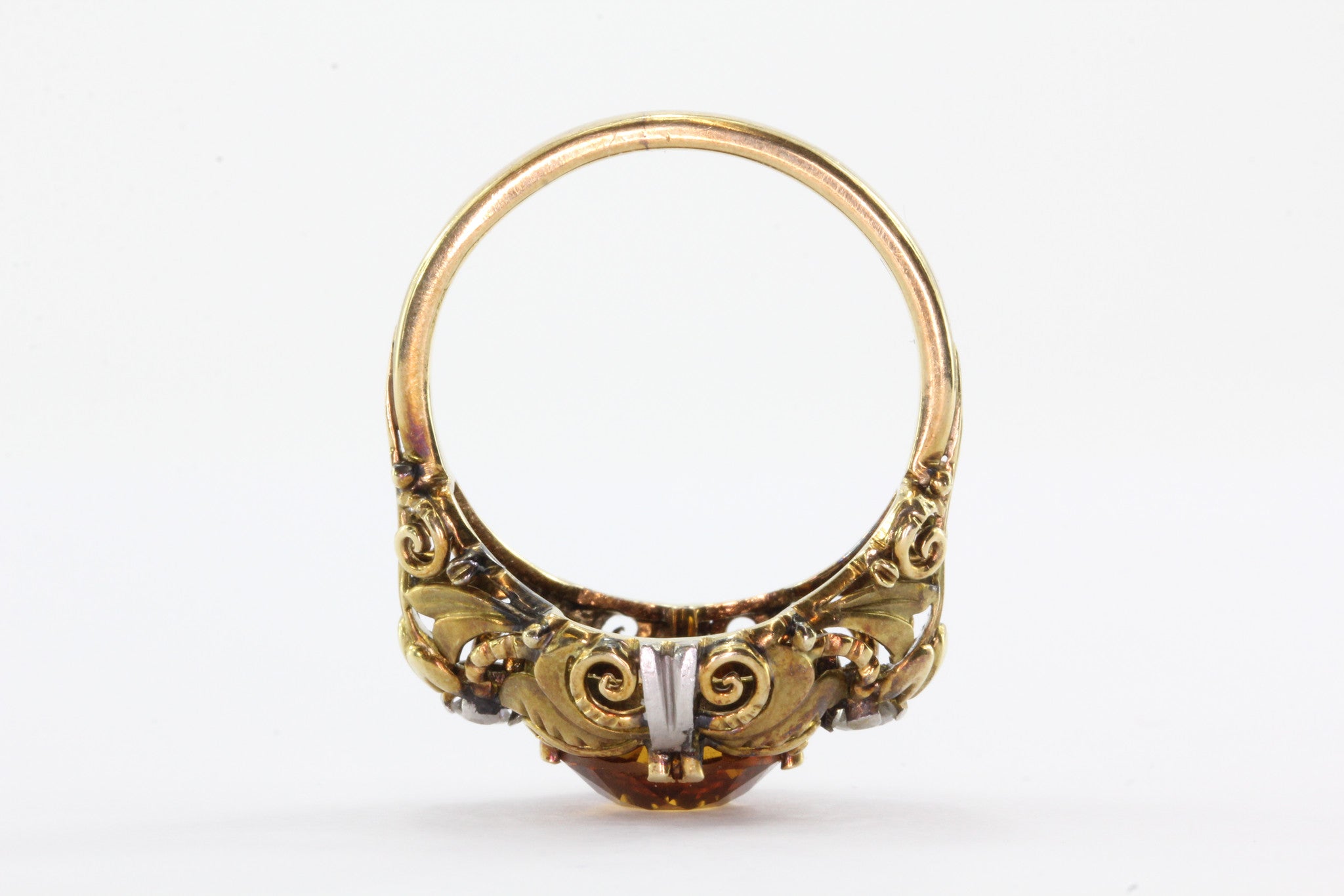 Art Nouveau Revival 14K Gold Citrine Diamond Ring - Queen May