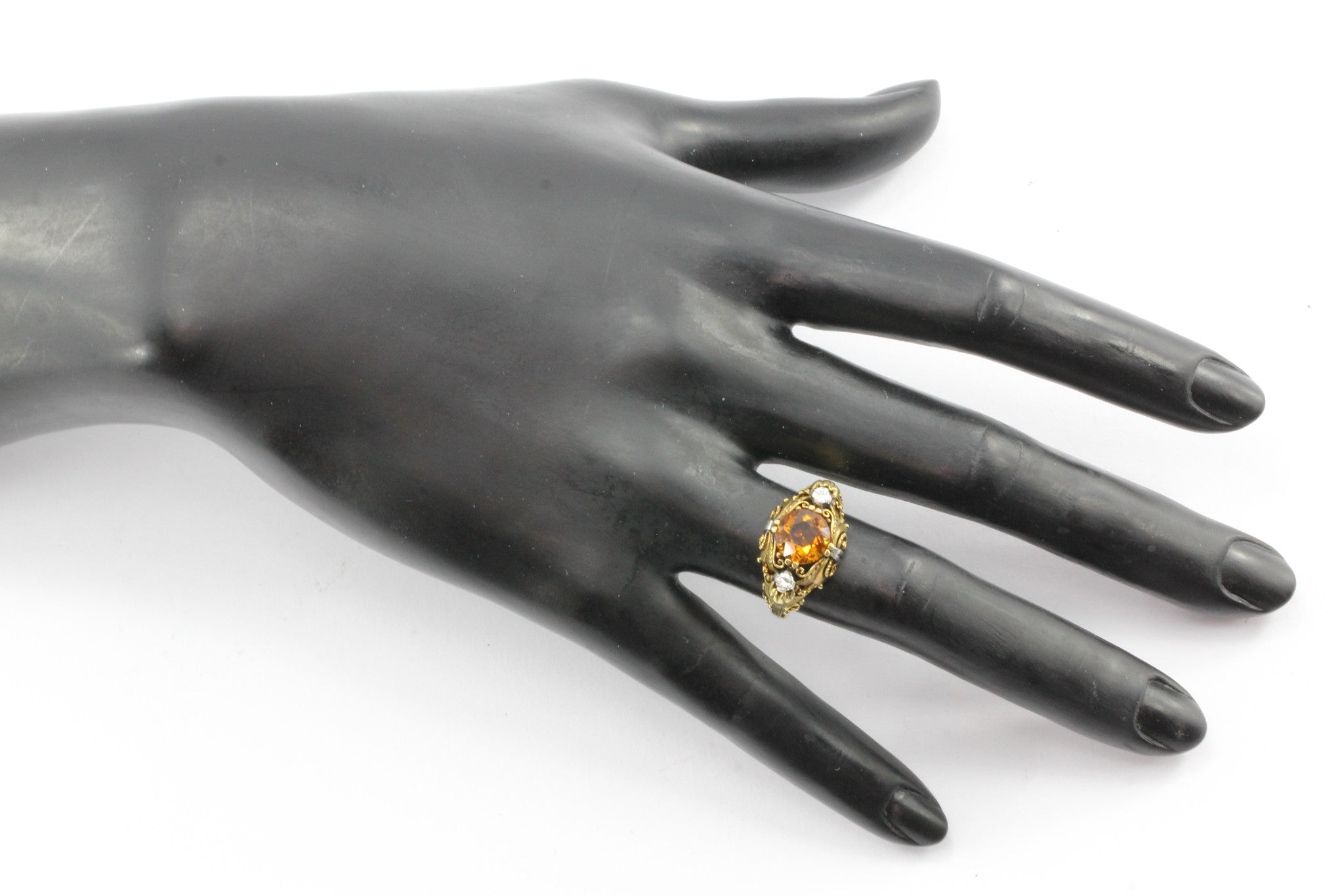 Art Nouveau Revival 14K Gold Citrine Diamond Ring - Queen May