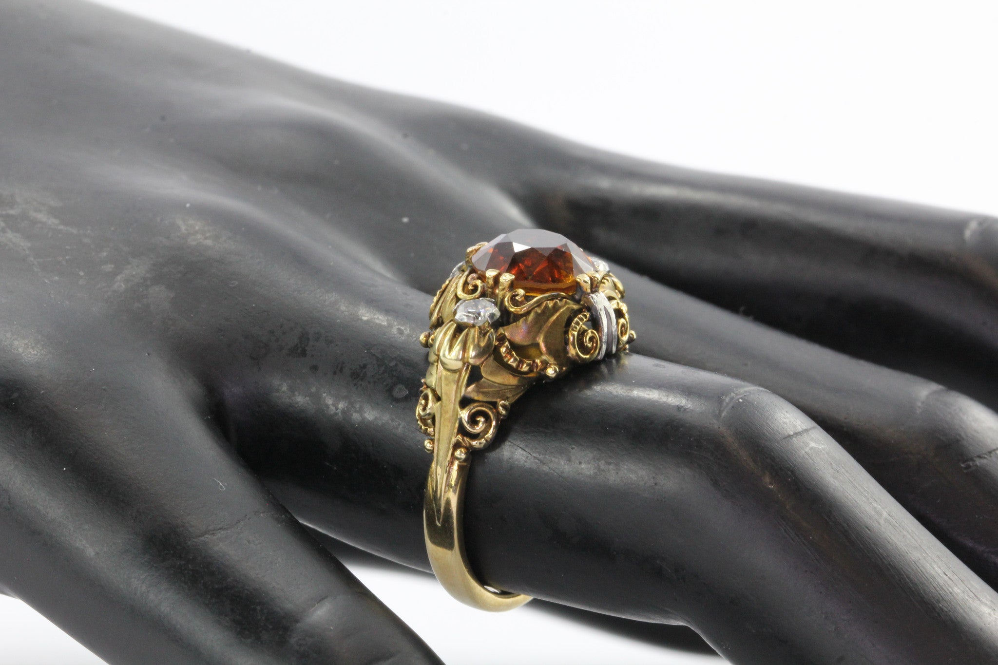 Art Nouveau Revival 14K Gold Citrine Diamond Ring - Queen May