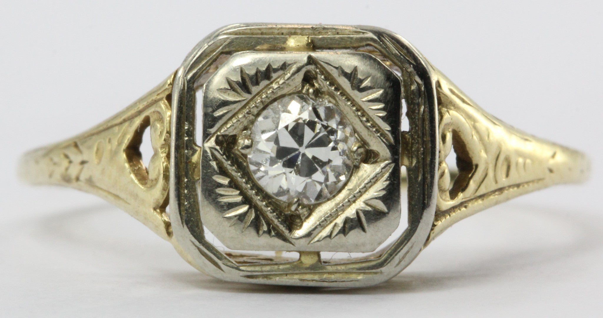 Antique Edwardian 14K Gold .20 Carat Old European Diamond Engagement Ring - Queen May