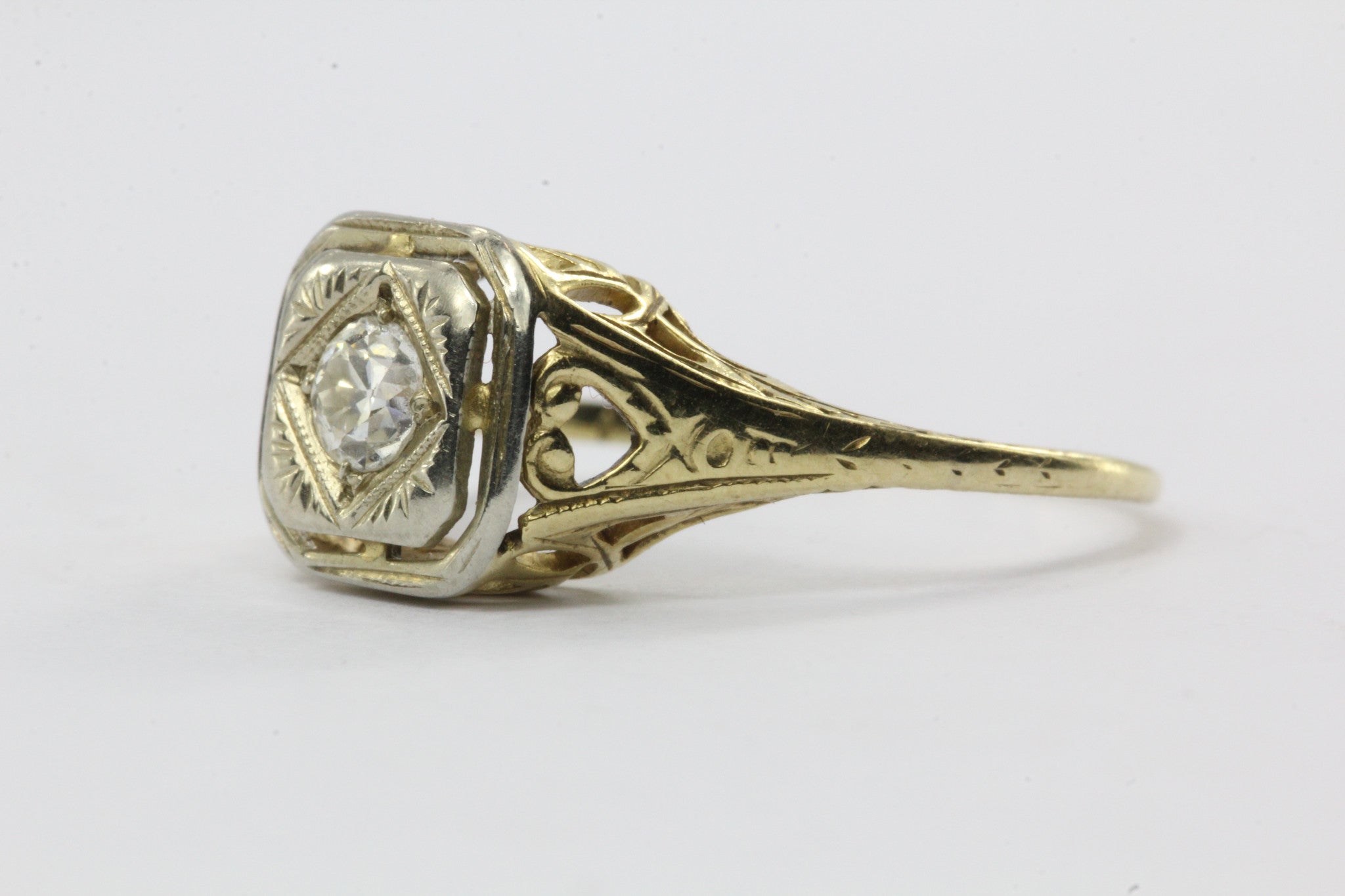 Antique Edwardian 14K Gold .20 Carat Old European Diamond Engagement Ring - Queen May