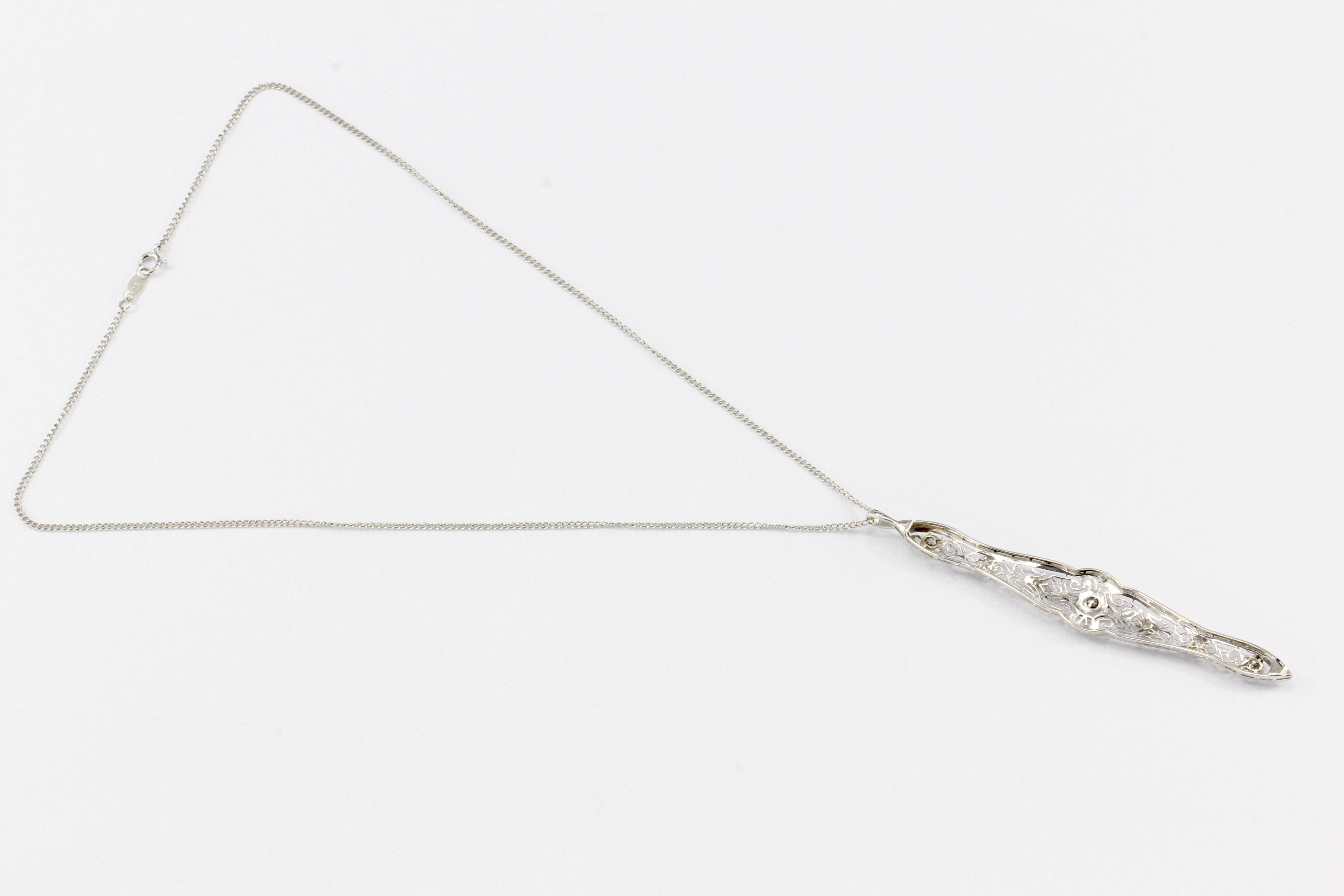 Art Deco 14k White Gold and Old European Cut Diamond Filigree Conversion Pendant - Queen May