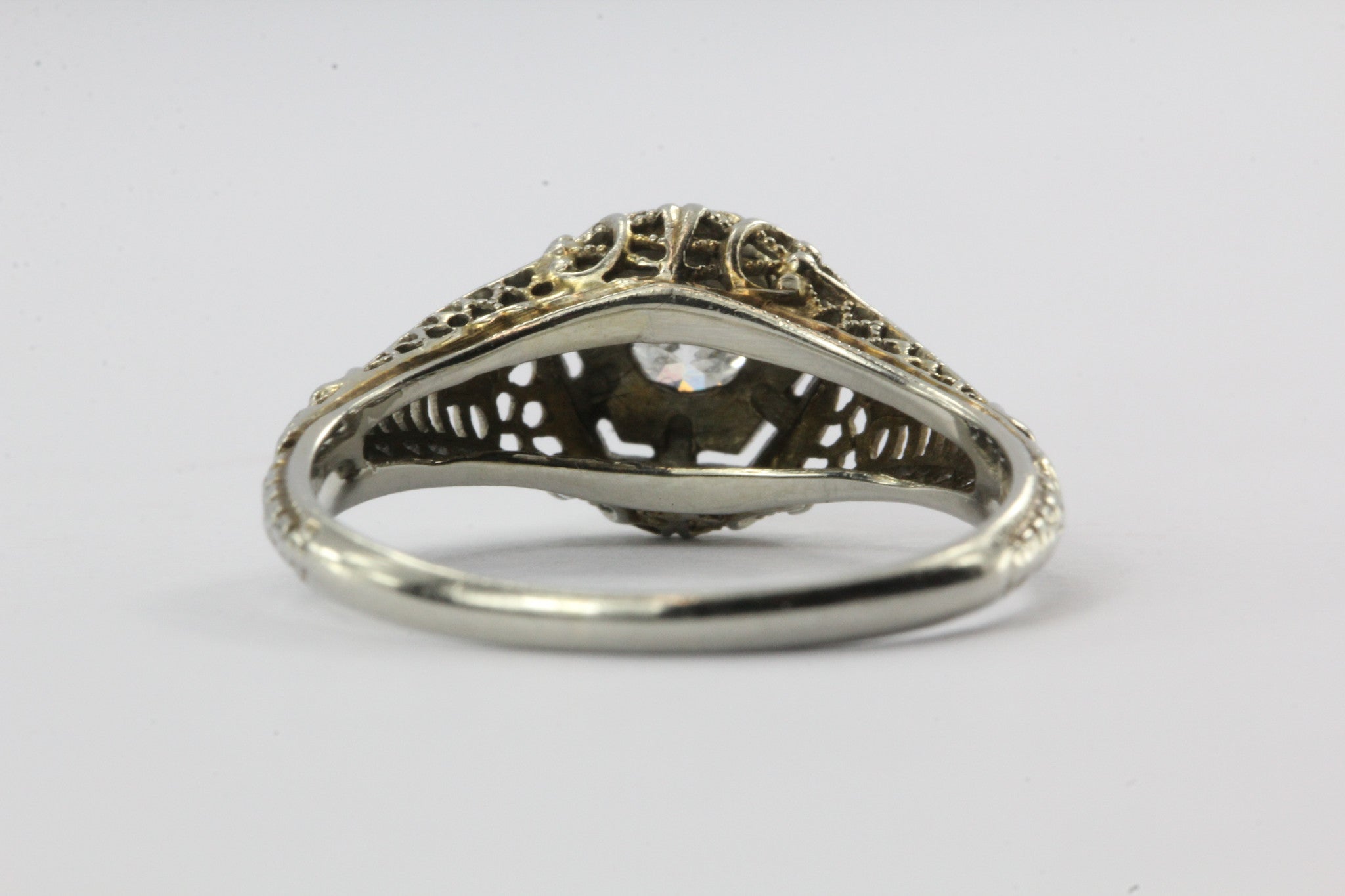 Antique Art Deco 18K White Gold Diamond Engagement Ring by Ciner Co of New York - Queen May
