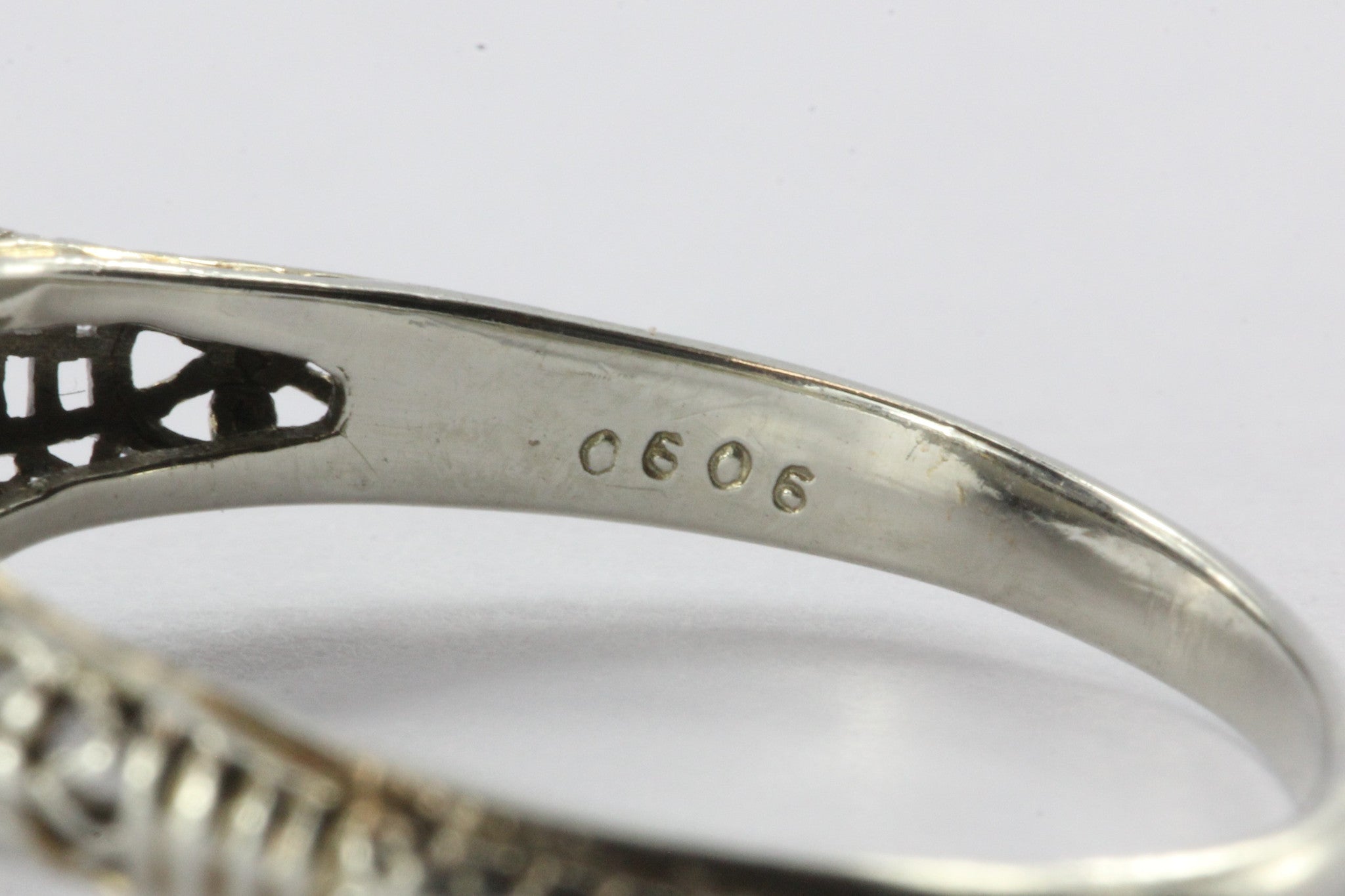 Antique Art Deco 18K White Gold Diamond Engagement Ring by Ciner Co of New York - Queen May