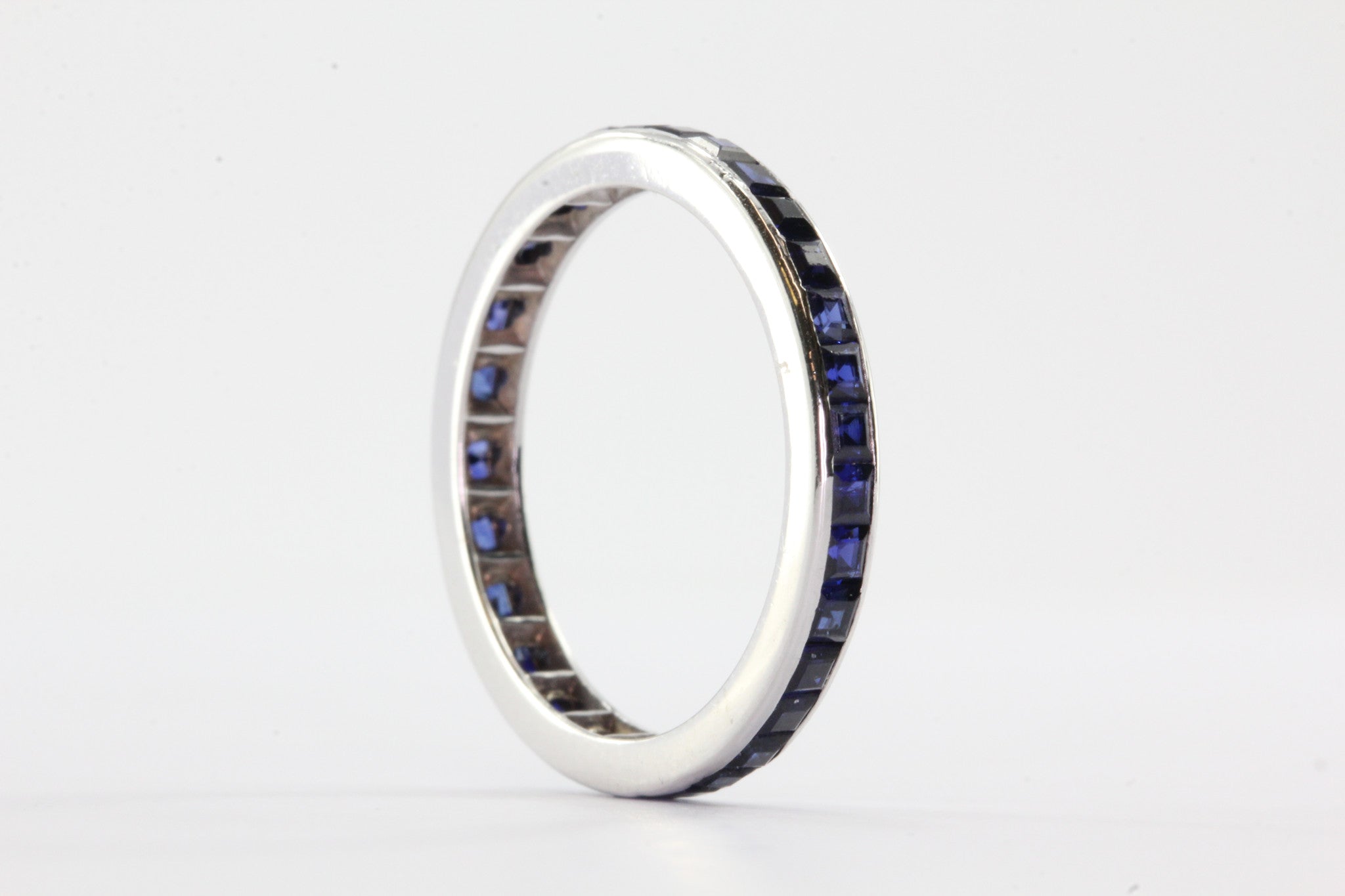 Art Deco 14K White Gold Blue Sapphire Eternity Band Size 5.5 - Queen May