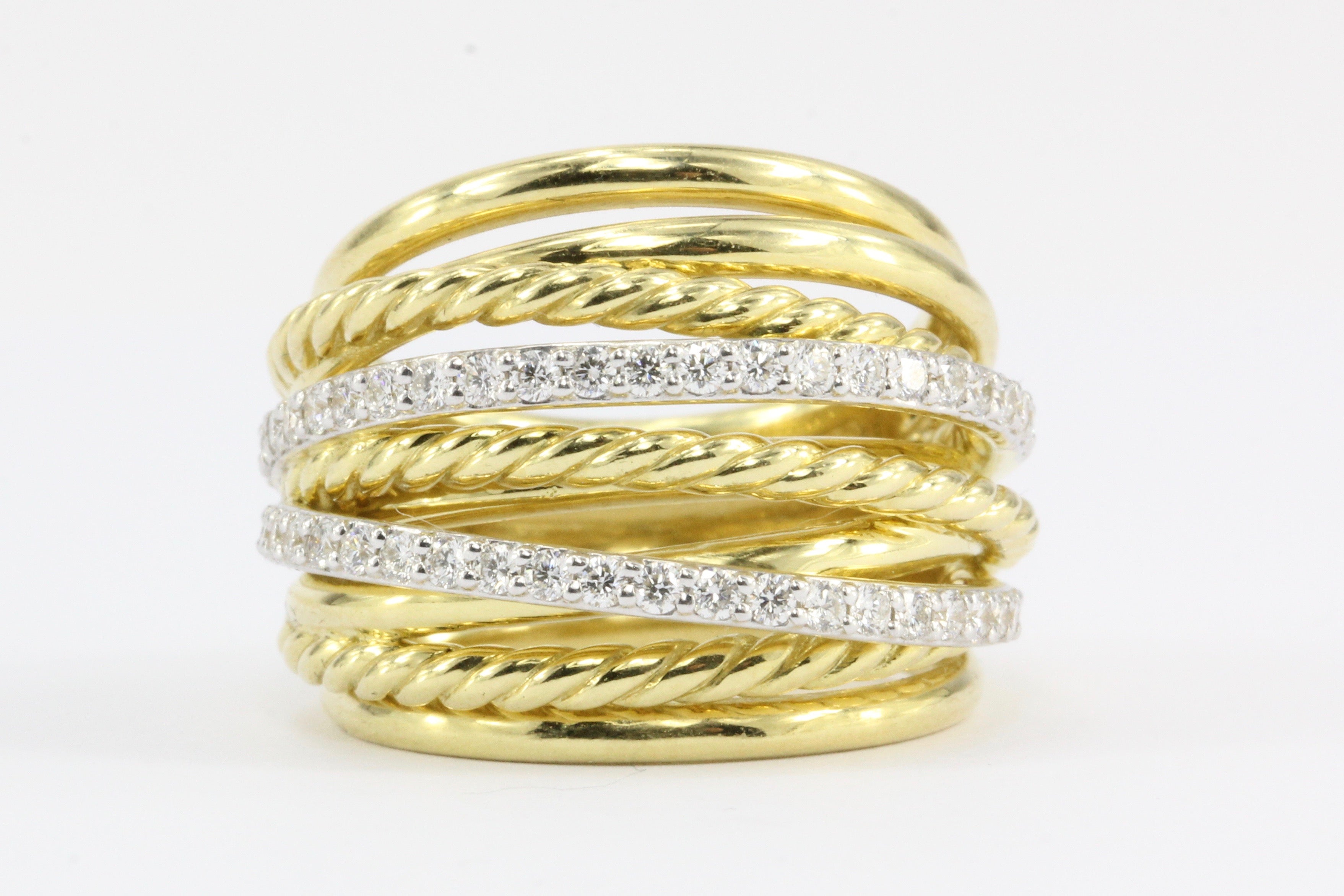 David Yurman Crossover Rope Domed 18K Yellow Gold Diamond Band - Queen May