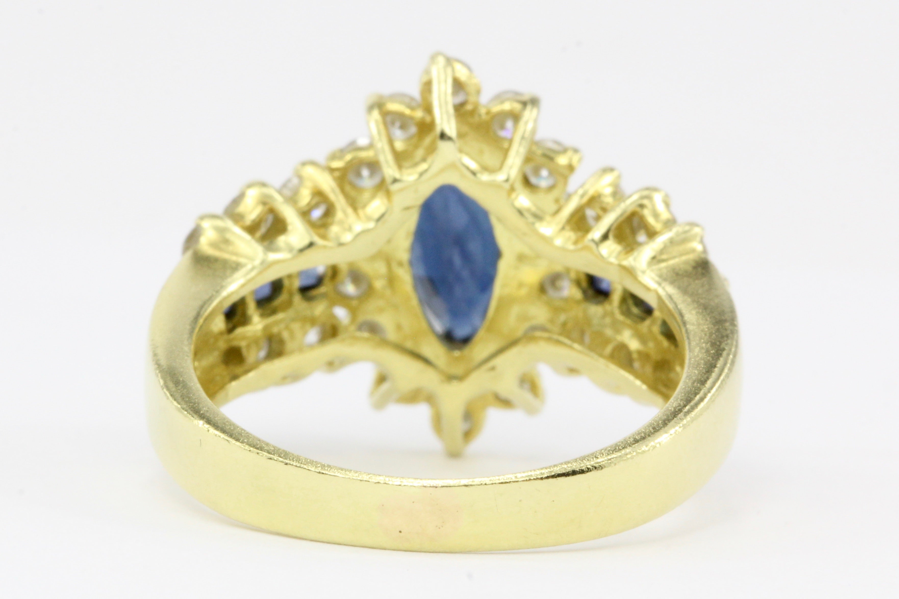 18K Yellow Gold Marquise 1.1 Carat Sapphire and 1.25 CTW Diamond Ring - Queen May