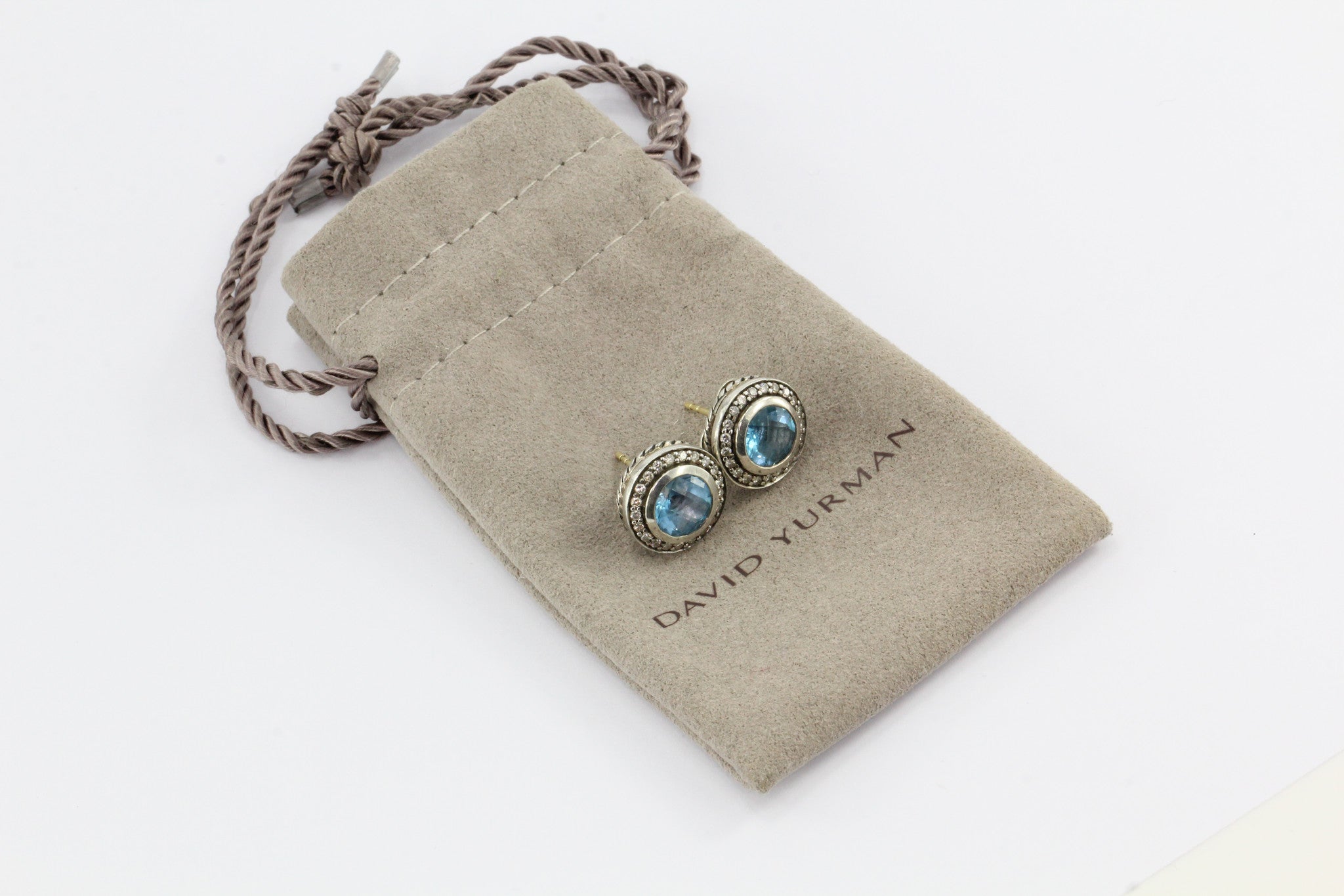 David Yurman Cerise Blue Topaz Diamond Round Earring Sterling Silver Studs - Queen May