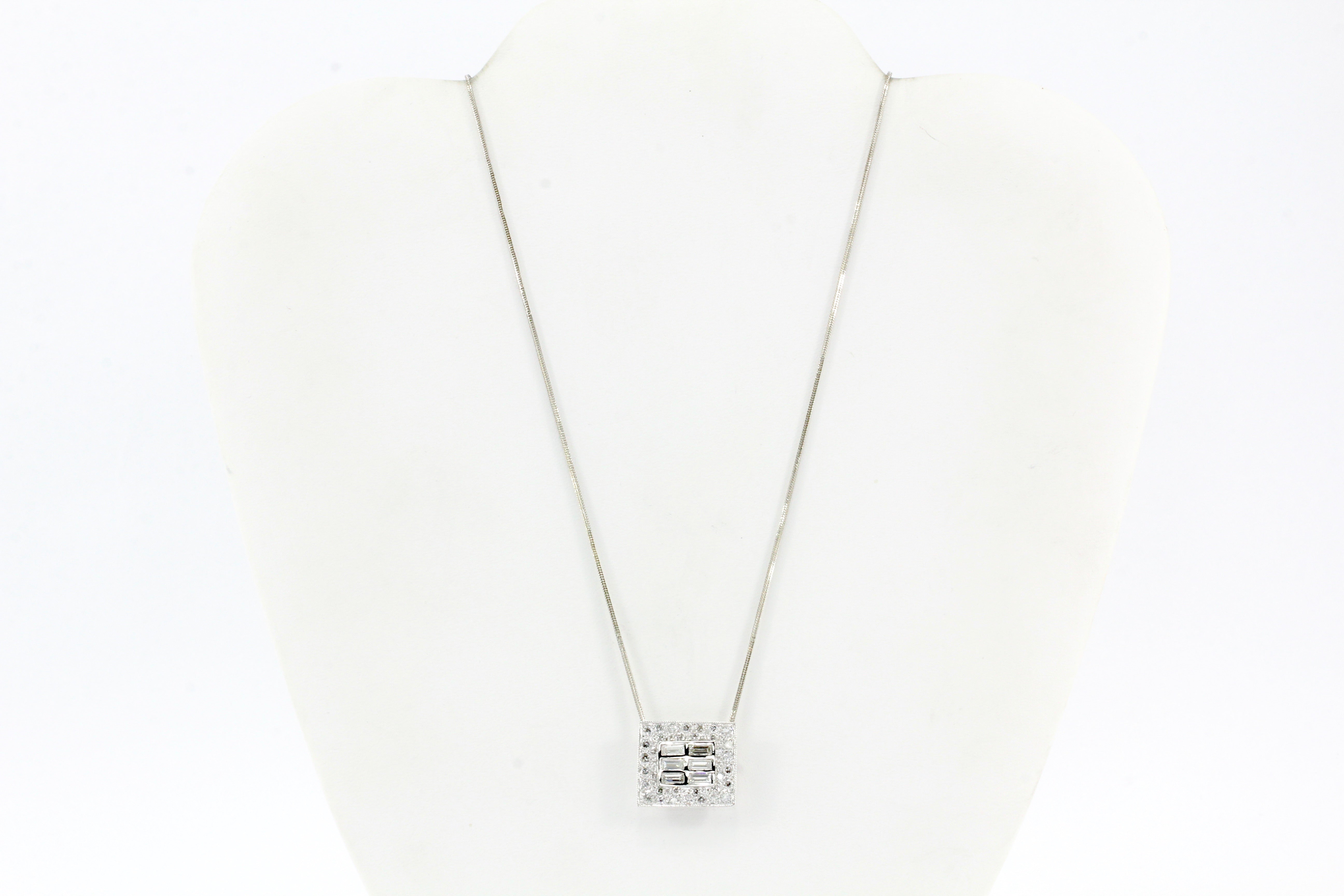 14K White Gold 2 CTW Baguette And Round Cut Diamond Necklace - Queen May