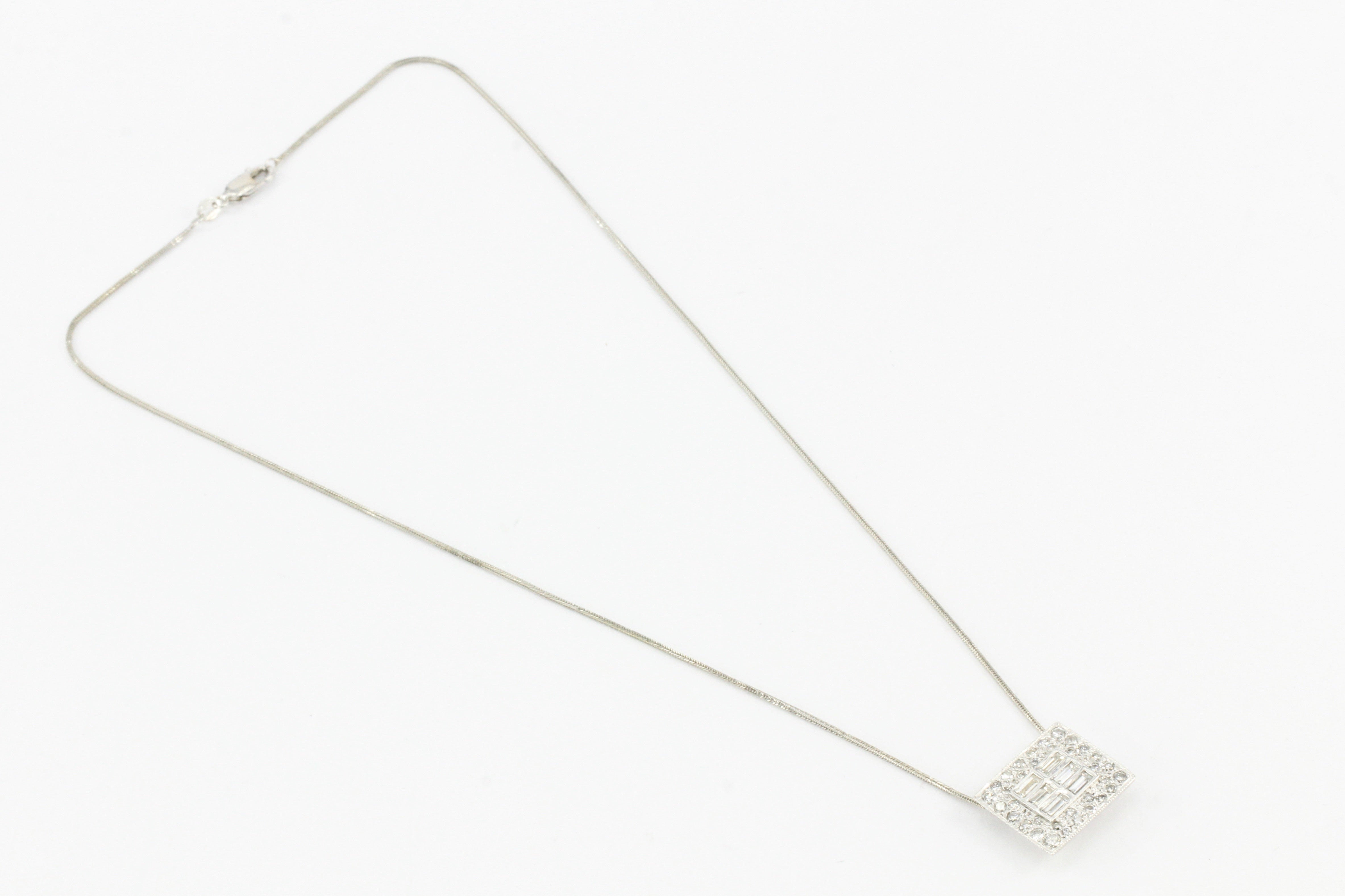 14K White Gold 2 CTW Baguette And Round Cut Diamond Necklace - Queen May