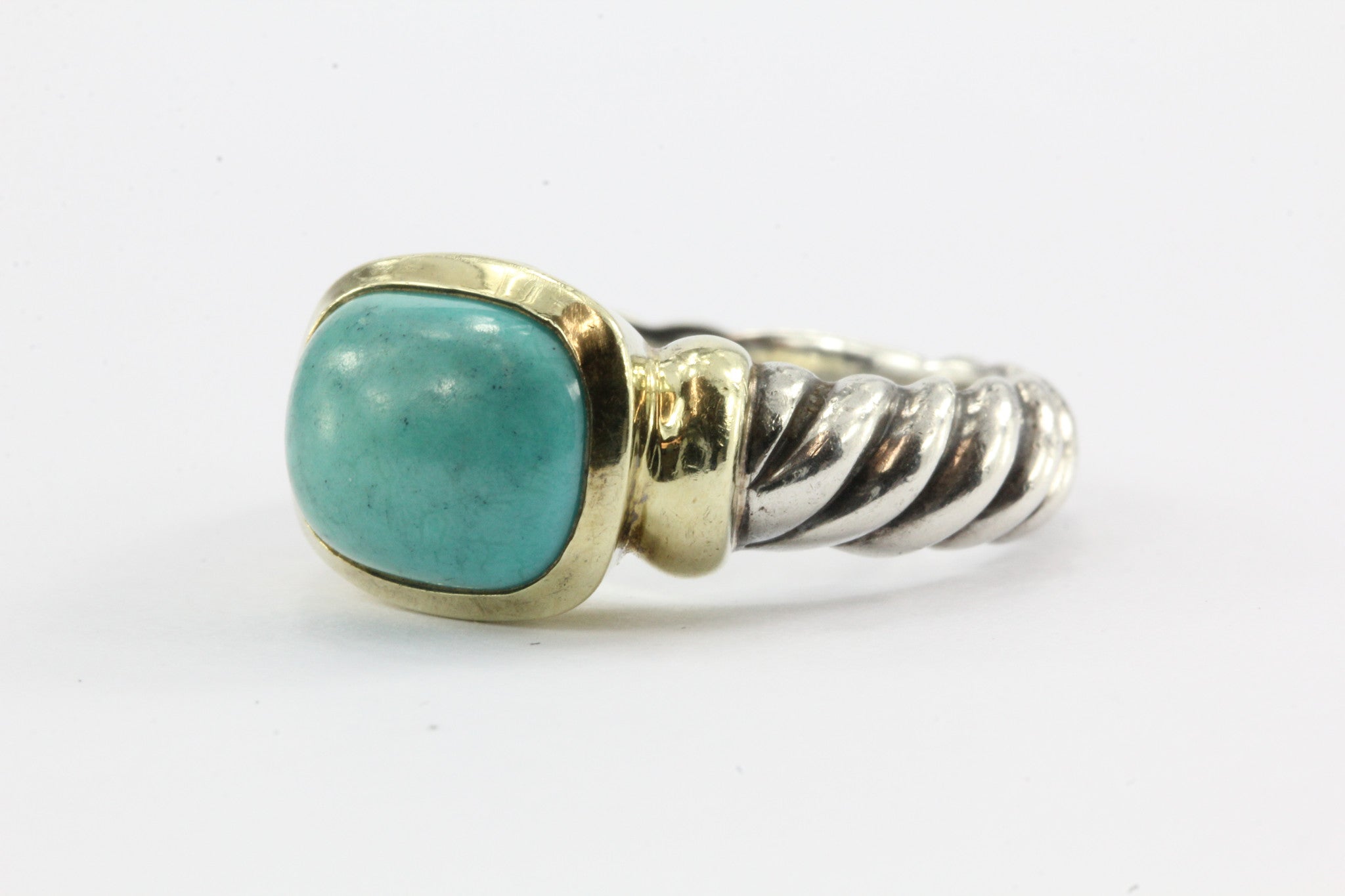 David Yurman Noblesse Sterling Silver 14K Gold Turquoise Ring Size 6 - Queen May