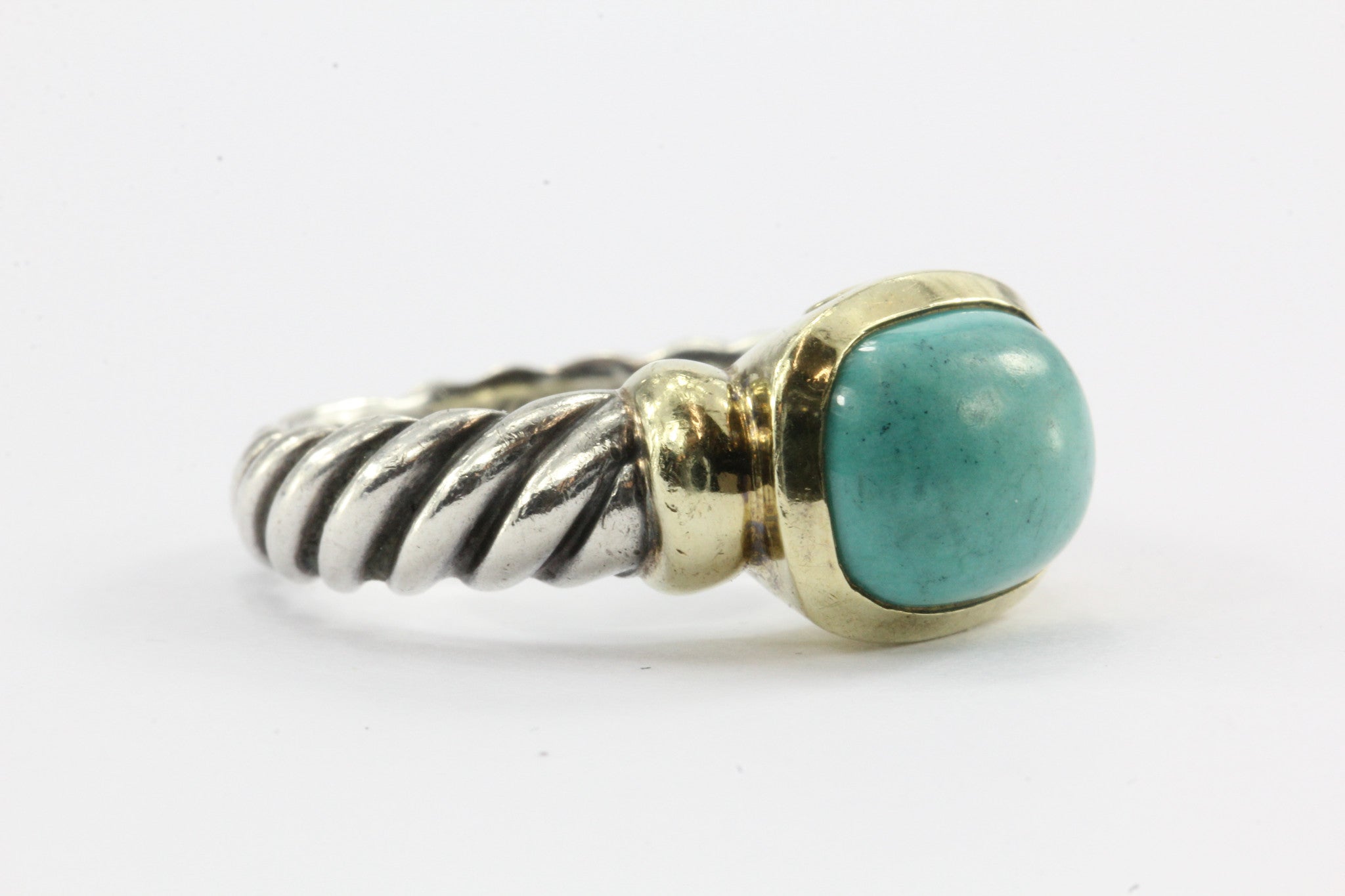 David Yurman Noblesse Sterling Silver 14K Gold Turquoise Ring Size 6 - Queen May