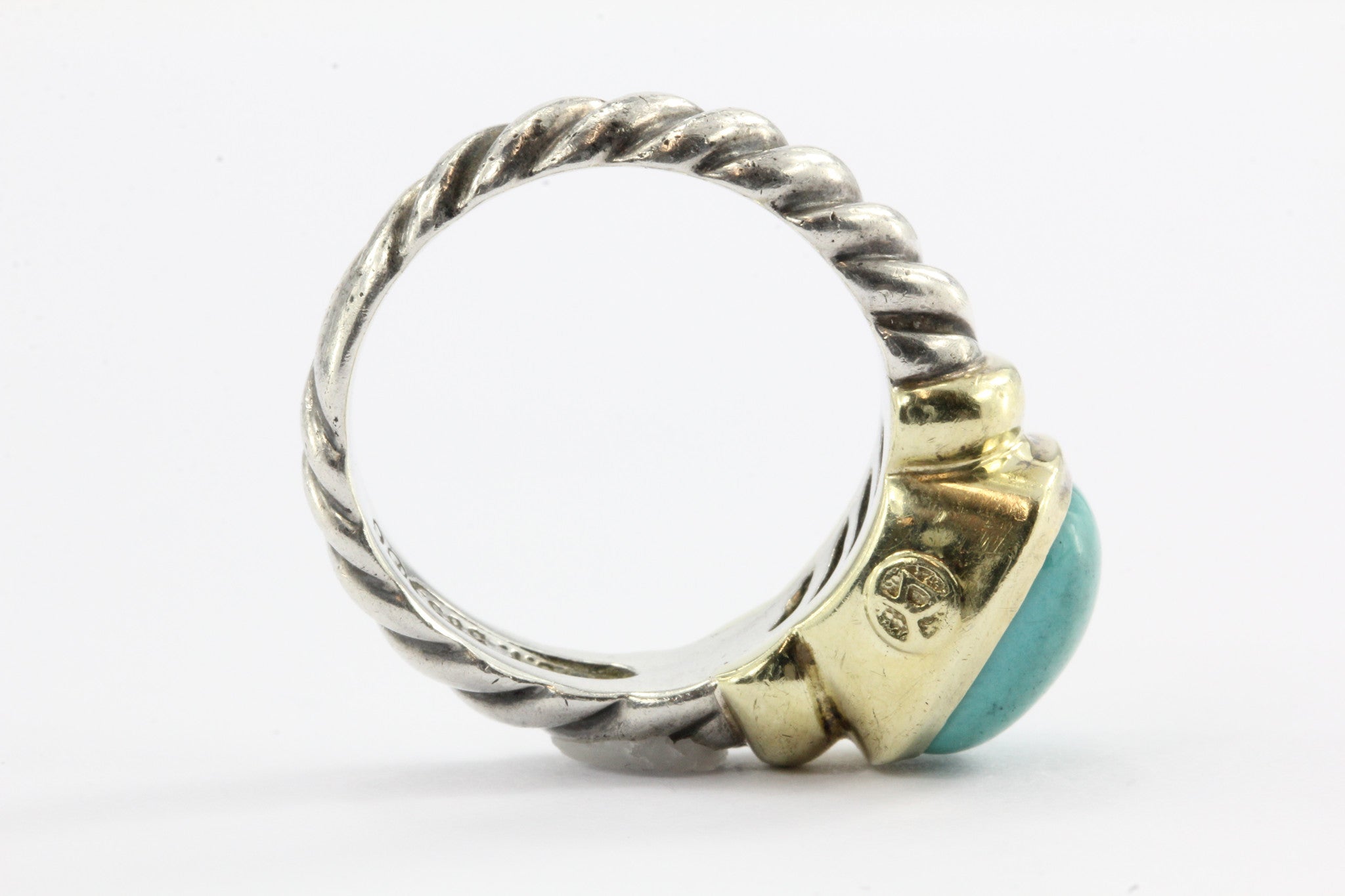 David Yurman Noblesse Sterling Silver 14K Gold Turquoise Ring Size 6 - Queen May
