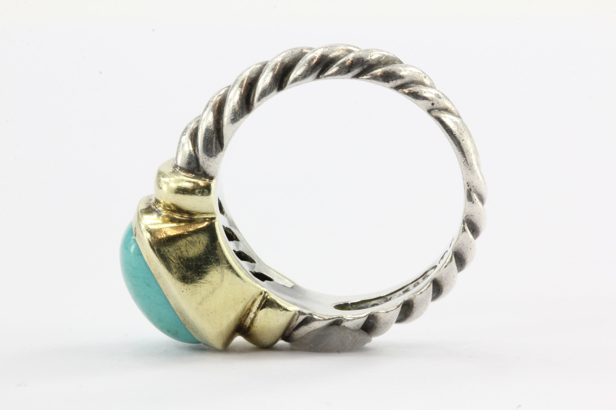 David Yurman Noblesse Sterling Silver 14K Gold Turquoise Ring Size 6 - Queen May