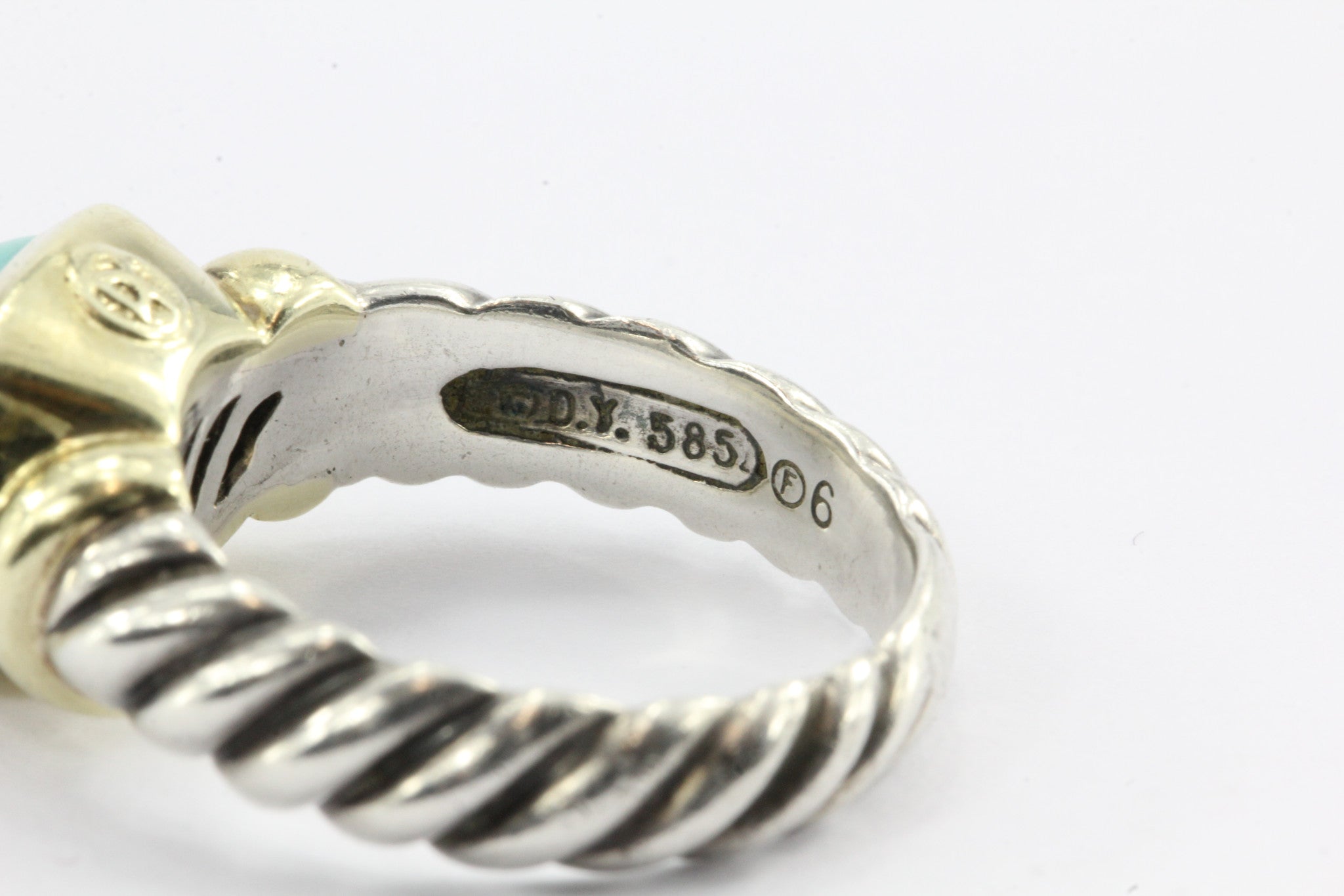 David Yurman Noblesse Sterling Silver 14K Gold Turquoise Ring Size 6 - Queen May