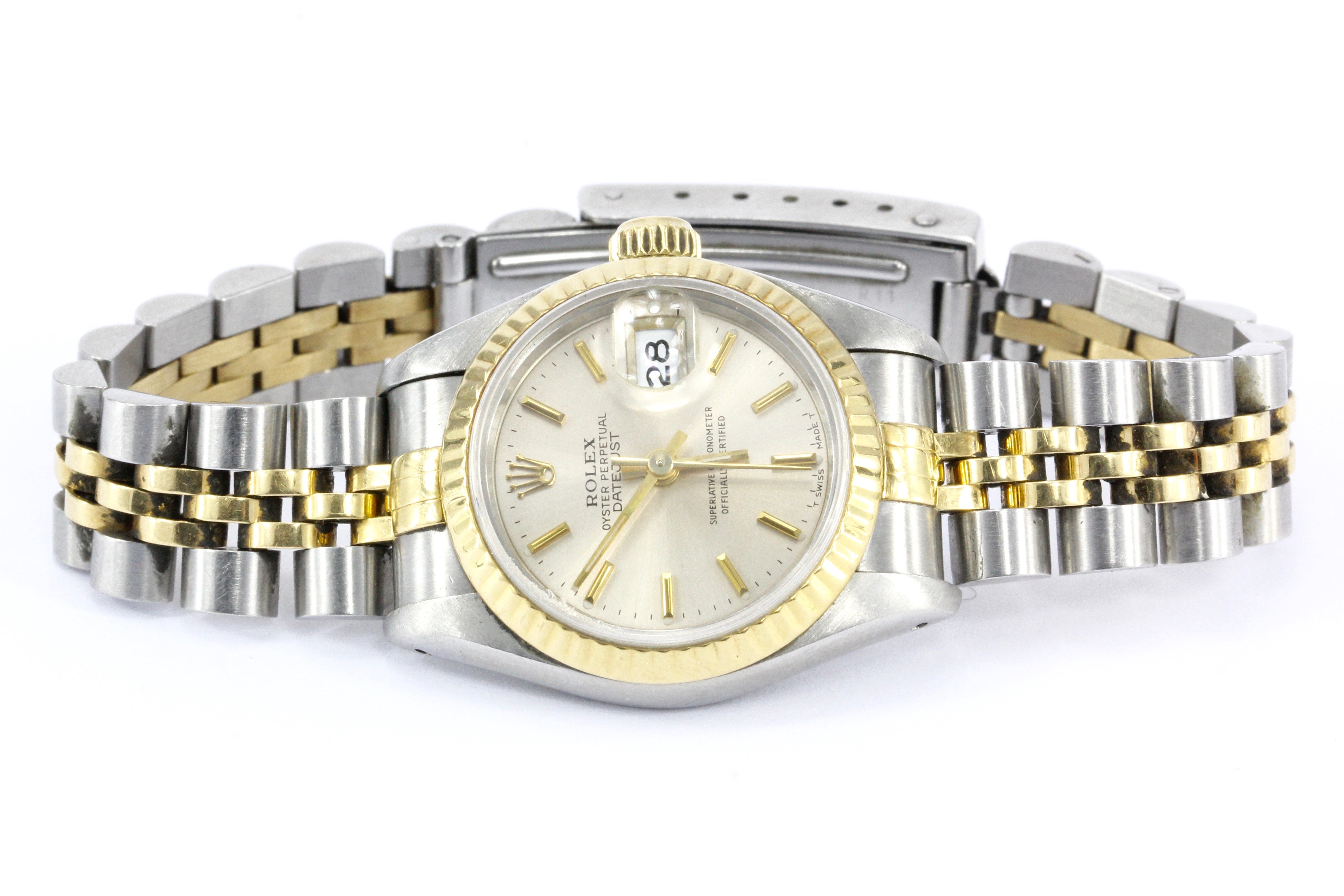Rolex Ladies Datejust 69173 Stainless Steel & 18K Yellow Gold Silver Dial - Queen May