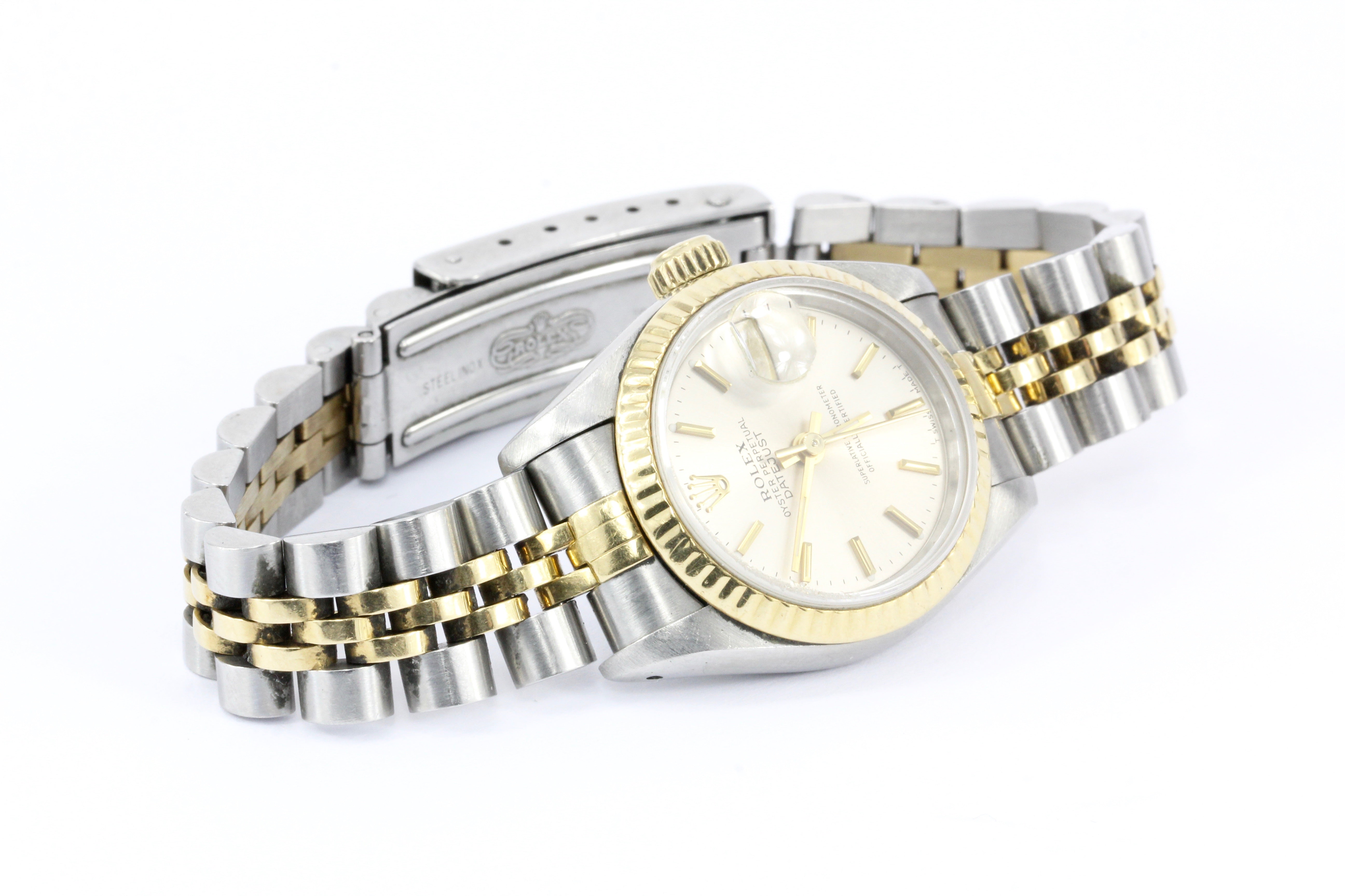Rolex Ladies Datejust 69173 Stainless Steel & 18K Yellow Gold Silver Dial - Queen May