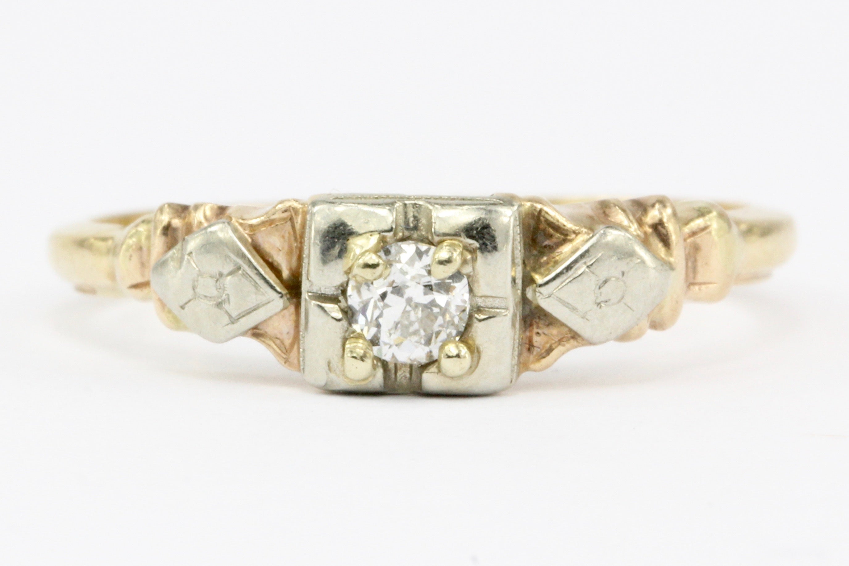 Antique Old European Cut Diamond 14K Gold Low Profile Engagement Ring Size 6.5 - Queen May