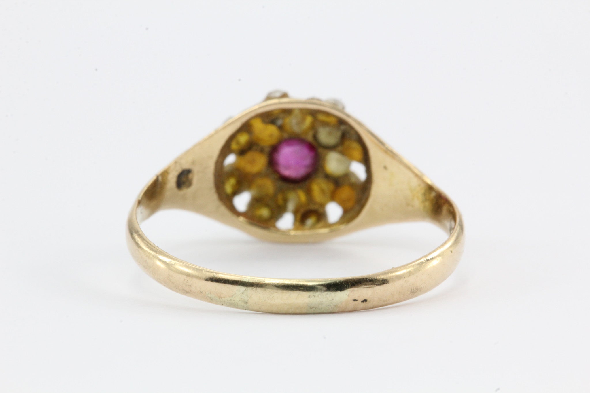 English Edwardian 15ct Gold Ruby & Seed Pearl Ring c.1910 - Queen May
