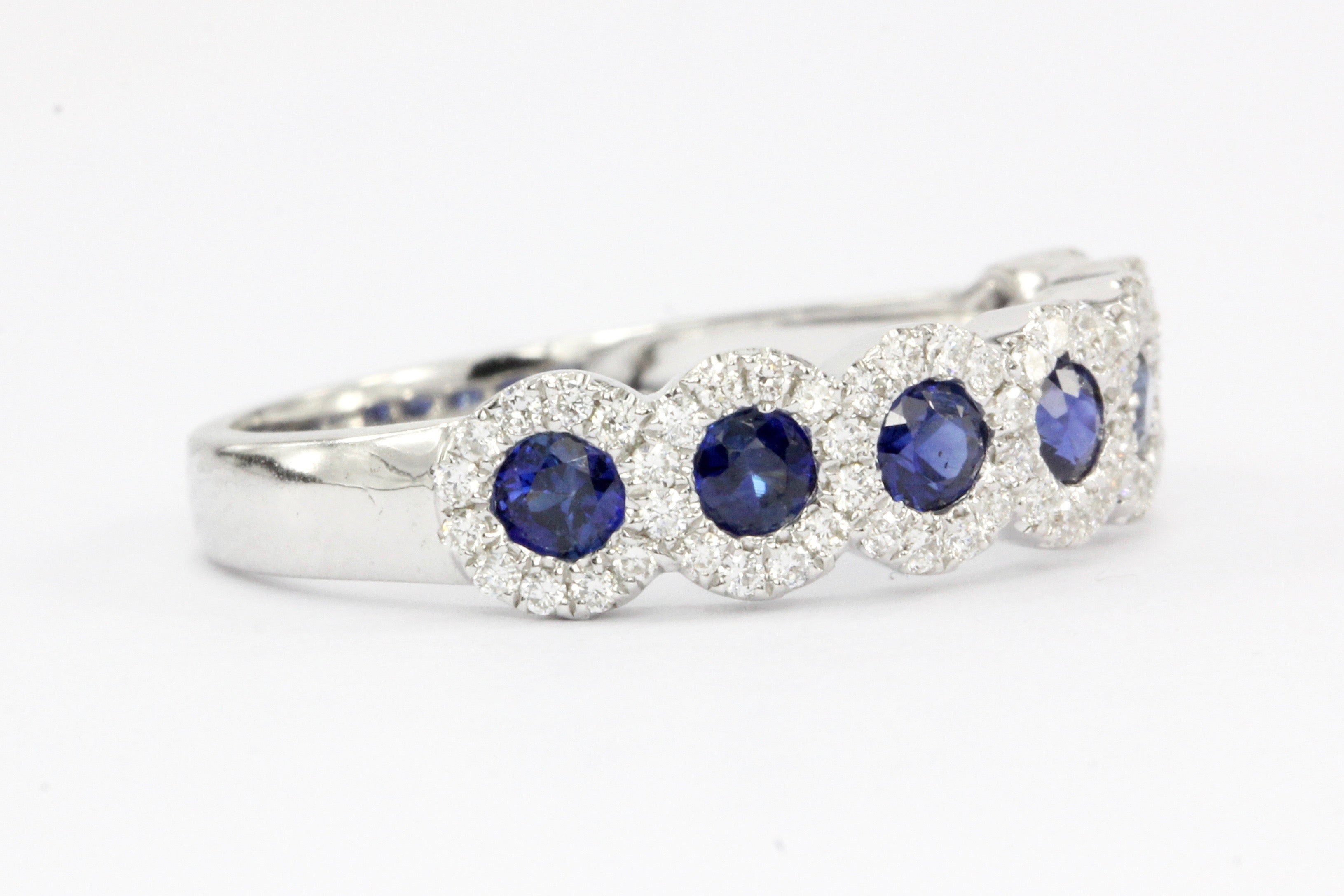 14K White Gold Natural Sapphire and Diamond Band - Queen May