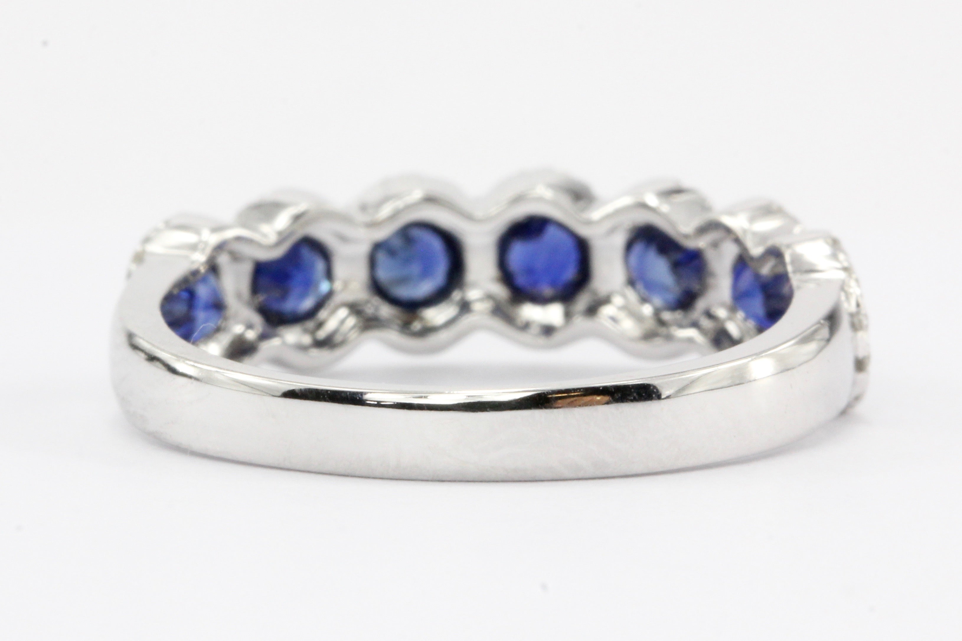 14K White Gold Natural Sapphire and Diamond Band - Queen May