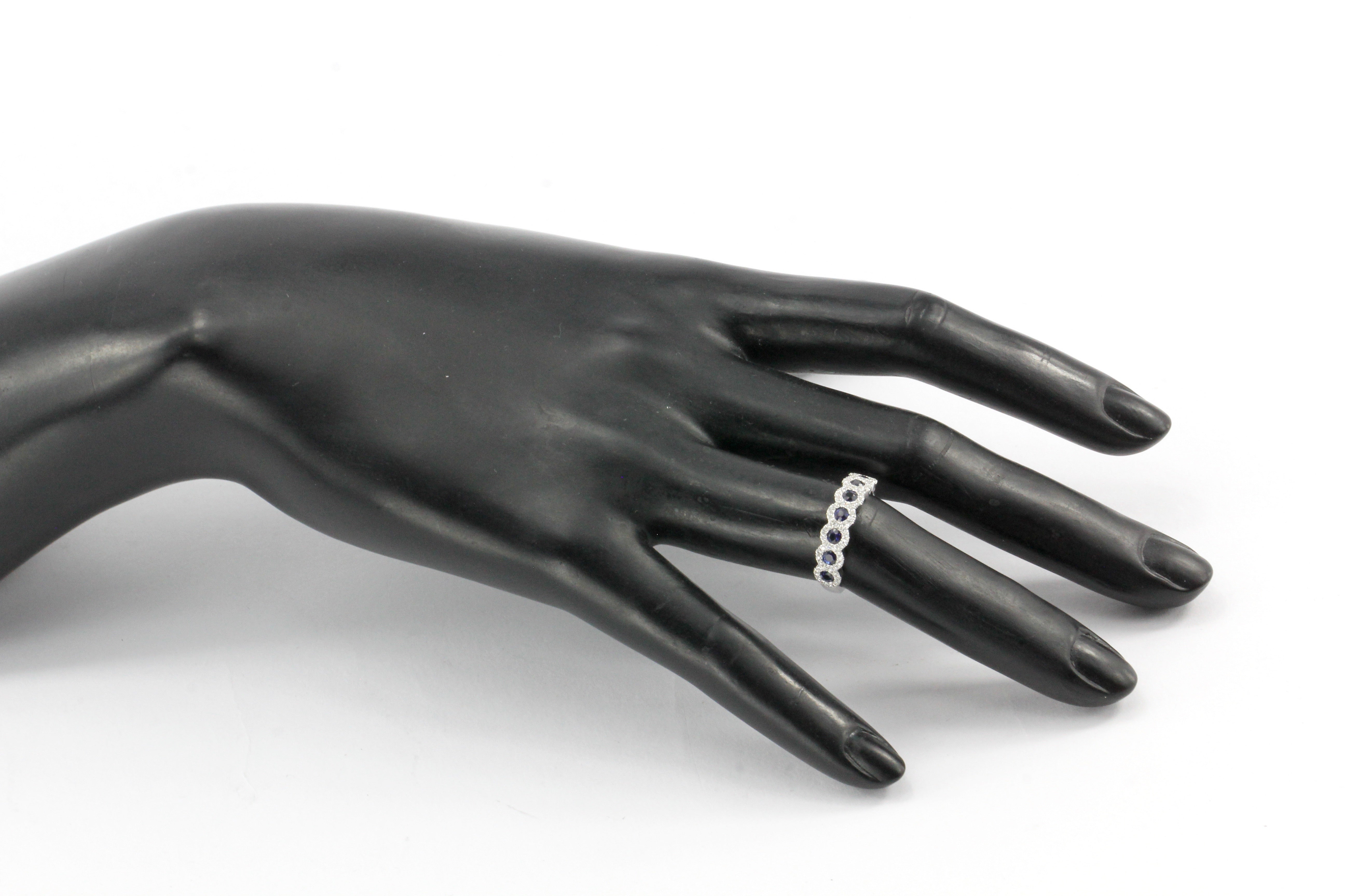 14K White Gold Natural Sapphire and Diamond Band - Queen May