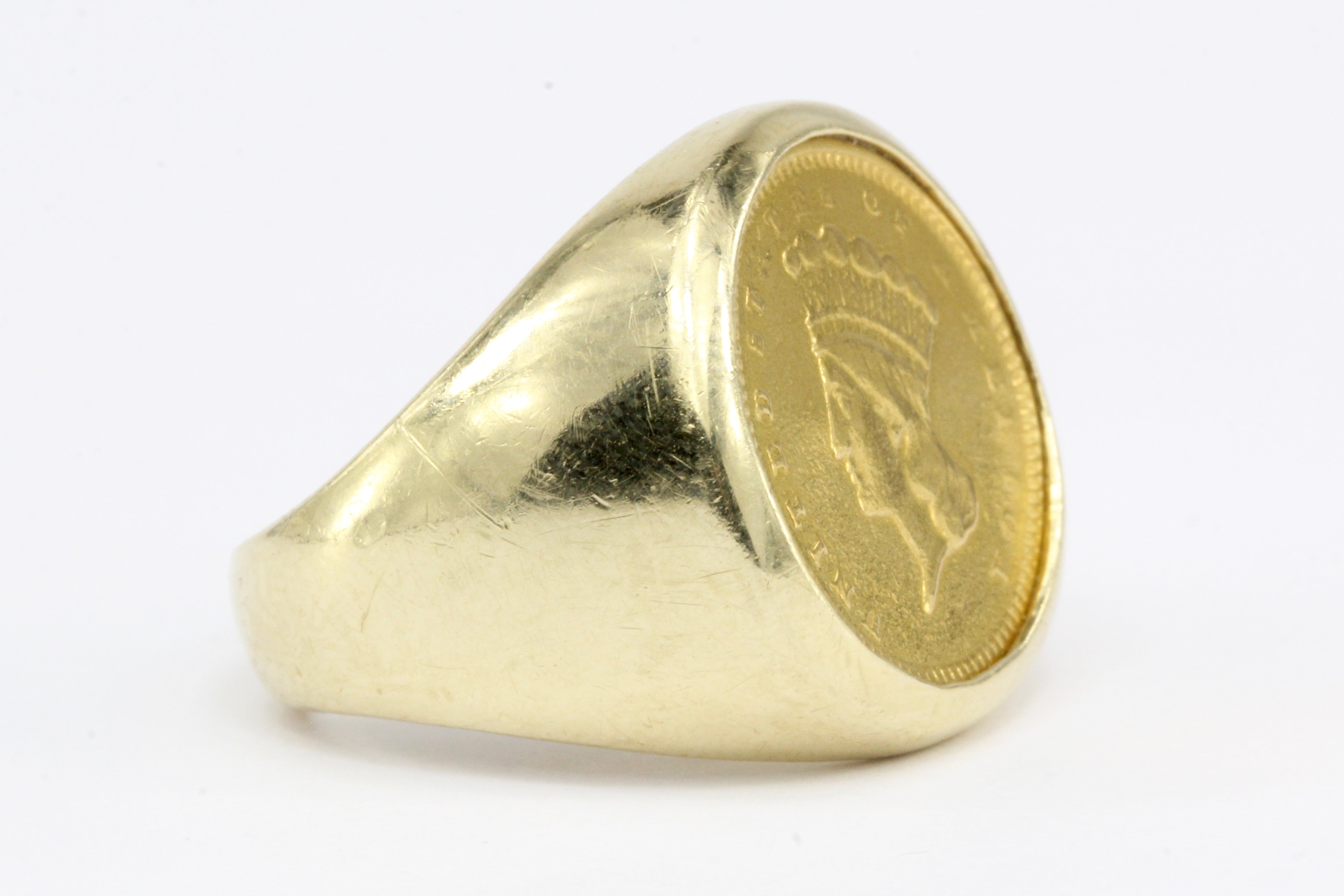 1856 $1 US Indian Head Princess 14K Yellow Gold Ring Size 4.5 - Queen May