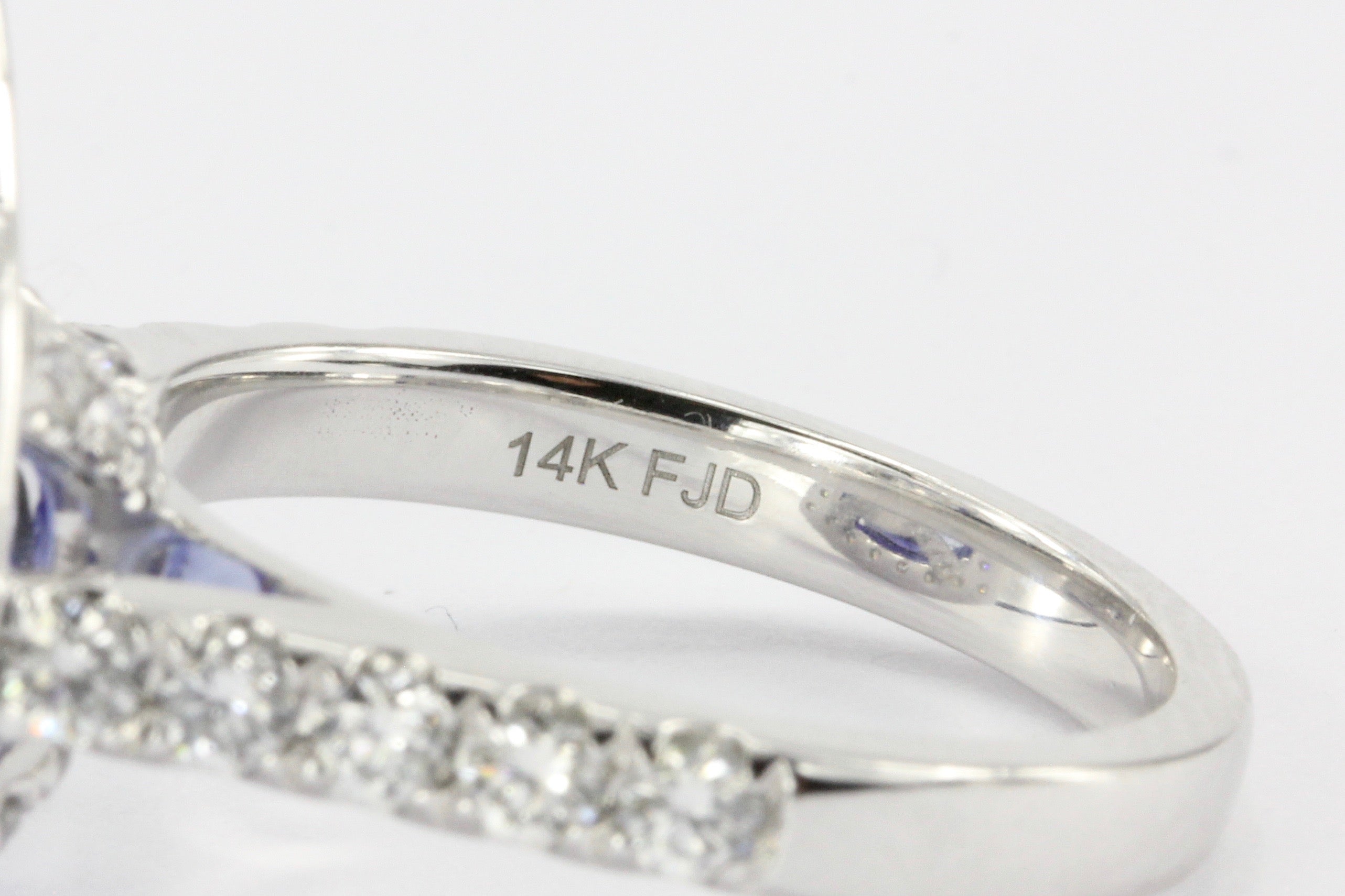 14K White Gold 4 Carat Trillion Cut Tanzanite and Diamond Halo Ring - Queen May