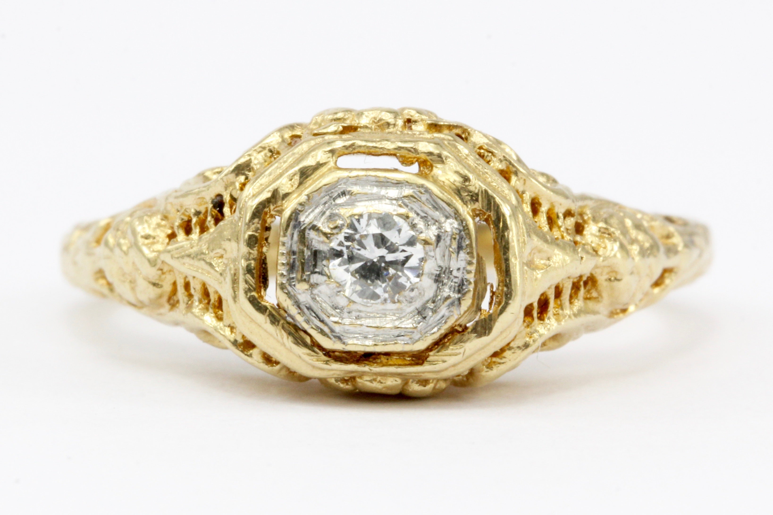 Victorian Style 14K Gold Diamond Engagement Ring - Queen May