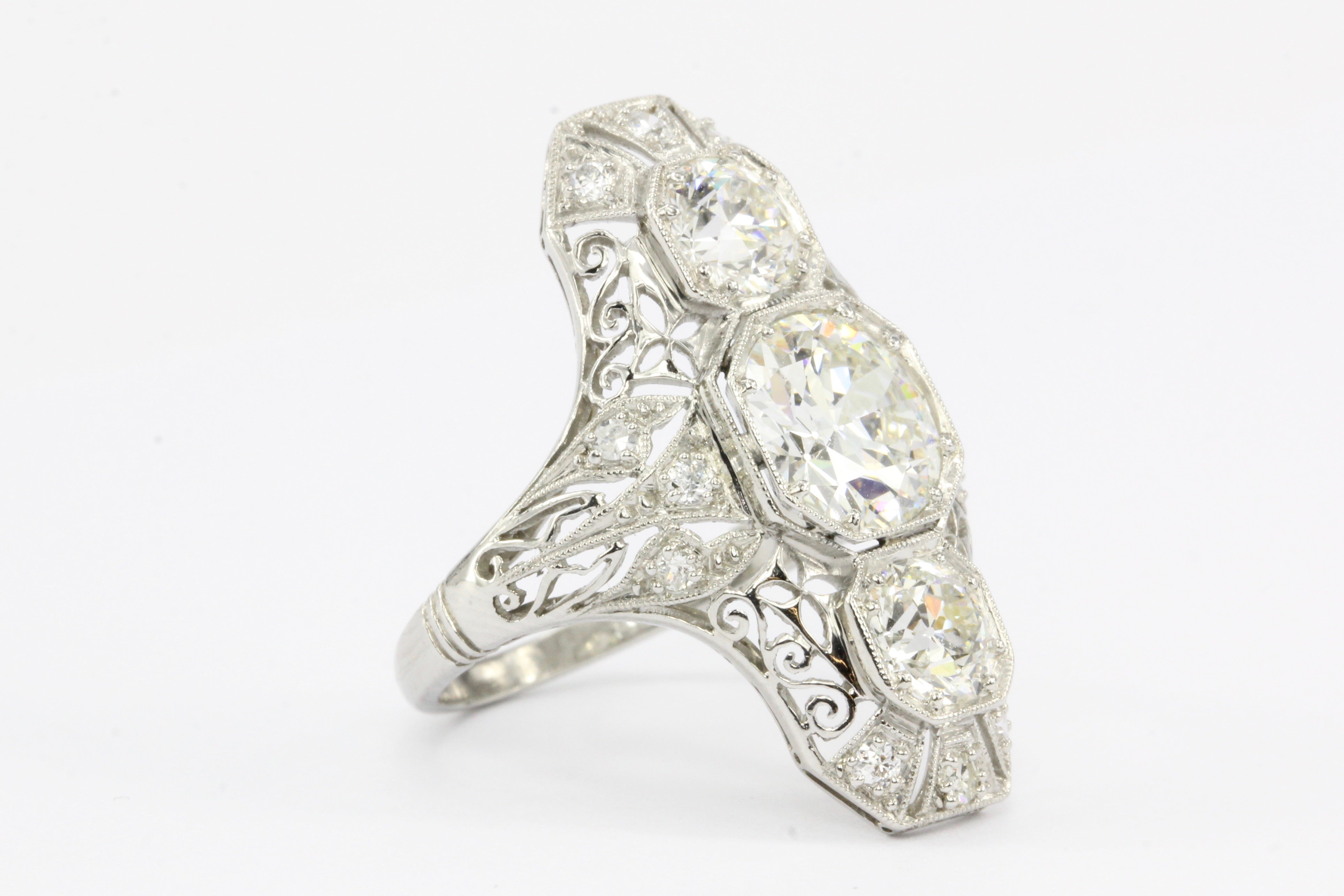 Art Deco Platinum Diamond Shield Ring - Queen May