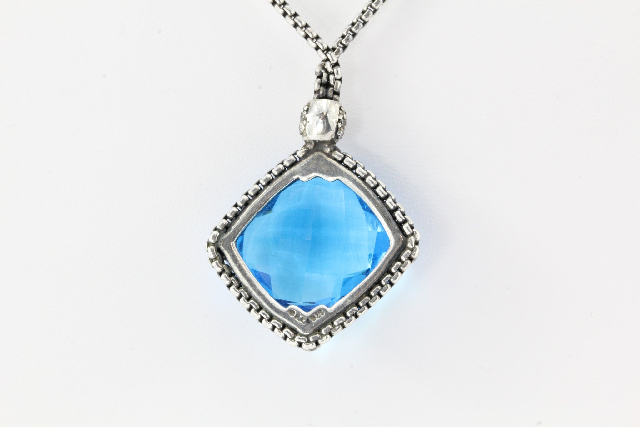 David Yurman Sterling Silver Blue Topaz & Diamond Cushion On Point Necklace - Queen May